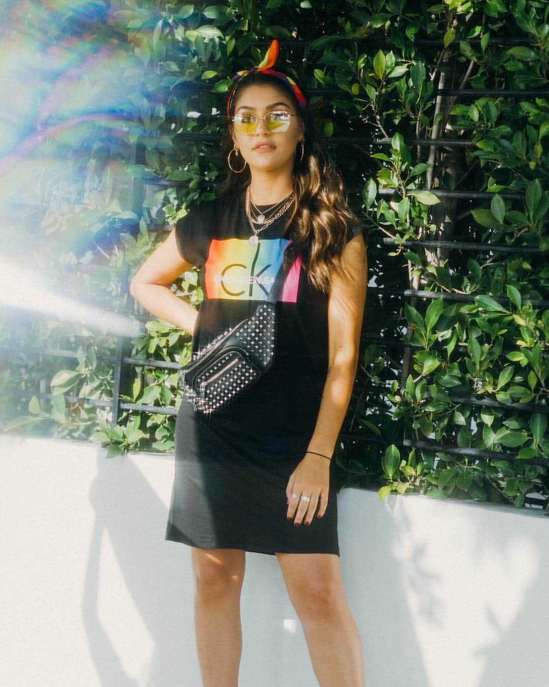 Calvin Kleinさんのインスタグラム写真 - (Calvin KleinInstagram)「#CALVINKLEIN Pride, with accessories to match ✨ — @andrearussett styles our #Pride Edit logo cap sleeve dress with our matte rectangular sunglasses. 📸: @hunterabrams via @bfa ⠀⠀⠀⠀⠀⠀⠀⠀ In support of LGBTQ+ equality, CALVIN KLEIN has made a donation to @humanrightscampaign™ ⠀⠀⠀⠀⠀⠀⠀⠀ #MYCALVINS #PROUDINMYCALVINS」6月16日 7時07分 - calvinklein