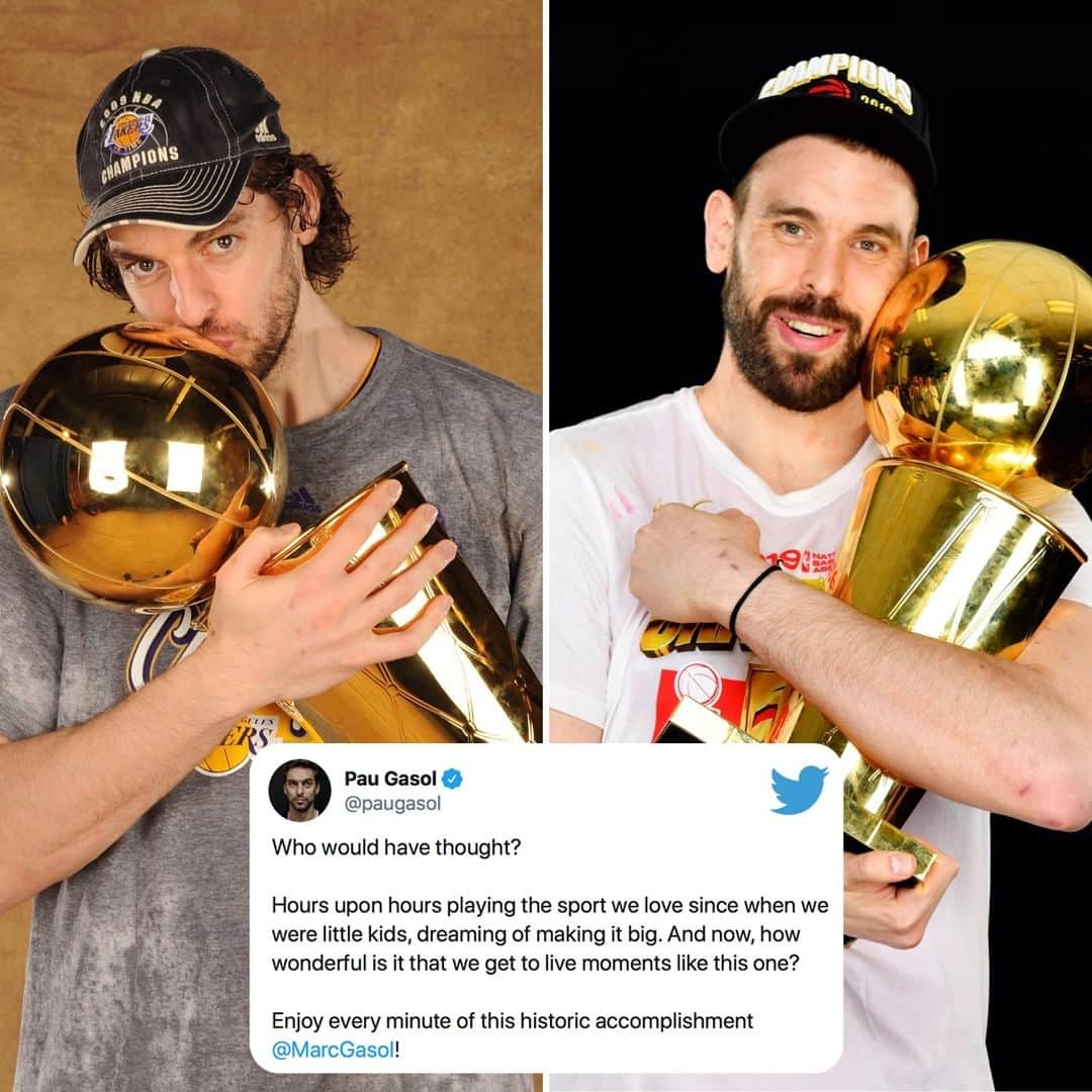 espnさんのインスタグラム写真 - (espnInstagram)「Brothers. Champions. @paugasol and @MarcGasol made NBA history in their own way.」6月16日 9時47分 - espn