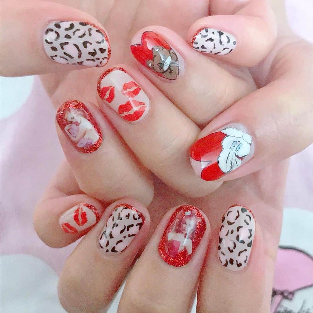 えのきどひろのさんのインスタグラム写真 - (えのきどひろのInstagram)「We love foxy🧸❤️🐰💋🐆 #nail#leopardnails#kissmark#hickey#glitternails#rednails#foxy [6 June]」6月16日 15時41分 - hirono.nyan.xoxo