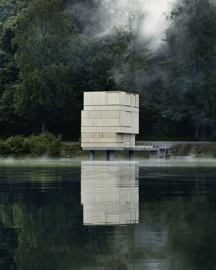 ウォントのインスタグラム：「Our upcoming Pre Autumn collection is well-formed by a warm and stark palette—inspired by the deep hues of the landscape.  #repost @whiteskrt  #inspiration #architecture #design #LakeRotseeRefuge」