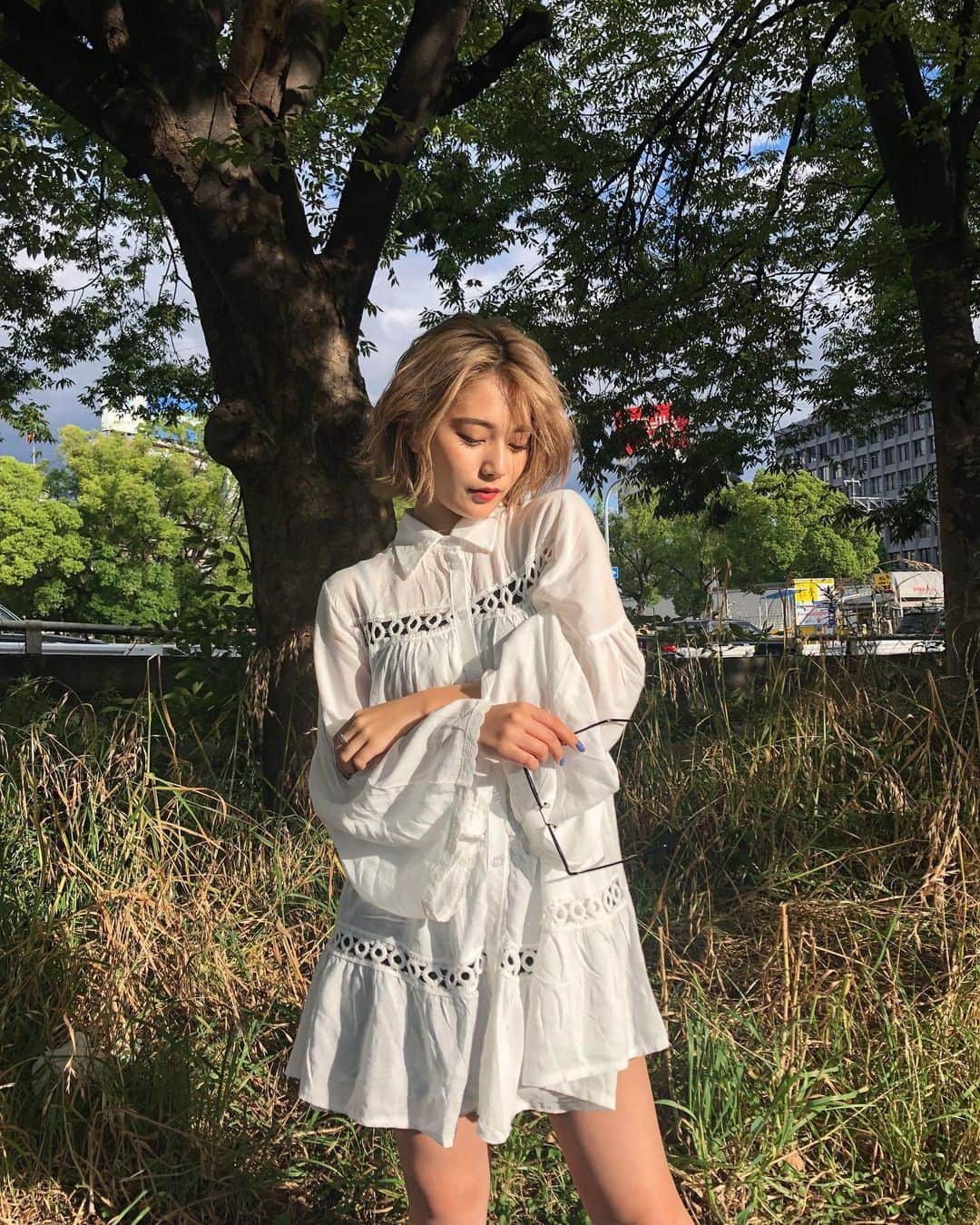 浪花ほのかのインスタグラム：「、 、 、  今日のコーデは すごくシンプルにラフでした 前髪ボッサー」