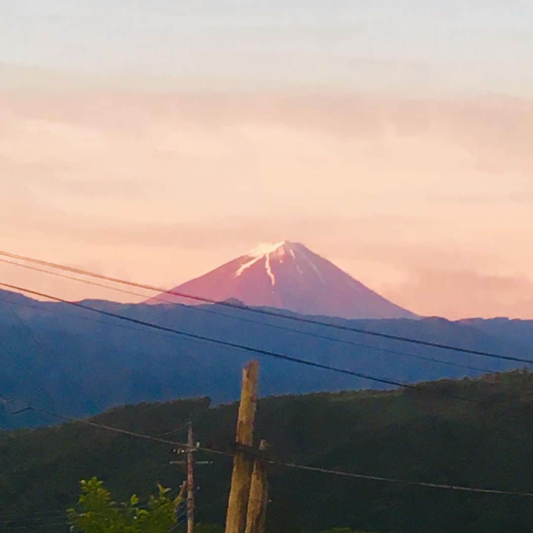 ツチと実さんのインスタグラム写真 - (ツチと実Instagram)「本日の畑から富士山の朝焼けです！ めちゃ綺麗！  今日は夕立に会うとまずいので、早朝作業！ この時期にしてはめずらしく、絶景です！  #富士山 #最高 #ぶどう狩り #山梨 #ほうとう #さくらんぼ狩り」6月17日 4時38分 - tsuchitomi