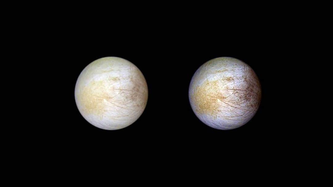 NASAさんのインスタグラム写真 - (NASAInstagram)「Feeling a little salty about the weekend being too short? 😤 ⁣ ⁣ If so, you're not alone when it comes to #SaltyVibes. The yellow color visible on the surface of Jupiter's moon Europa is actually sodium chloride — table salt. ⁣ Flybys from our Voyager and Galileo spacecraft have led scientists to conclude that:⁣ 1️⃣ Europa is covered by a layer of salty liquid water encased in an icy shell⁣ 2️⃣ Europa’s ocean may resemble Earth's oceans more than previously thought.⁣ ⁣ Credit: NASA/@NASAJPL/@UArizona ⁣ ⁣ #WeekendMood #OutOfThisWorld #Jupiter #NASA」6月17日 4時45分 - nasa