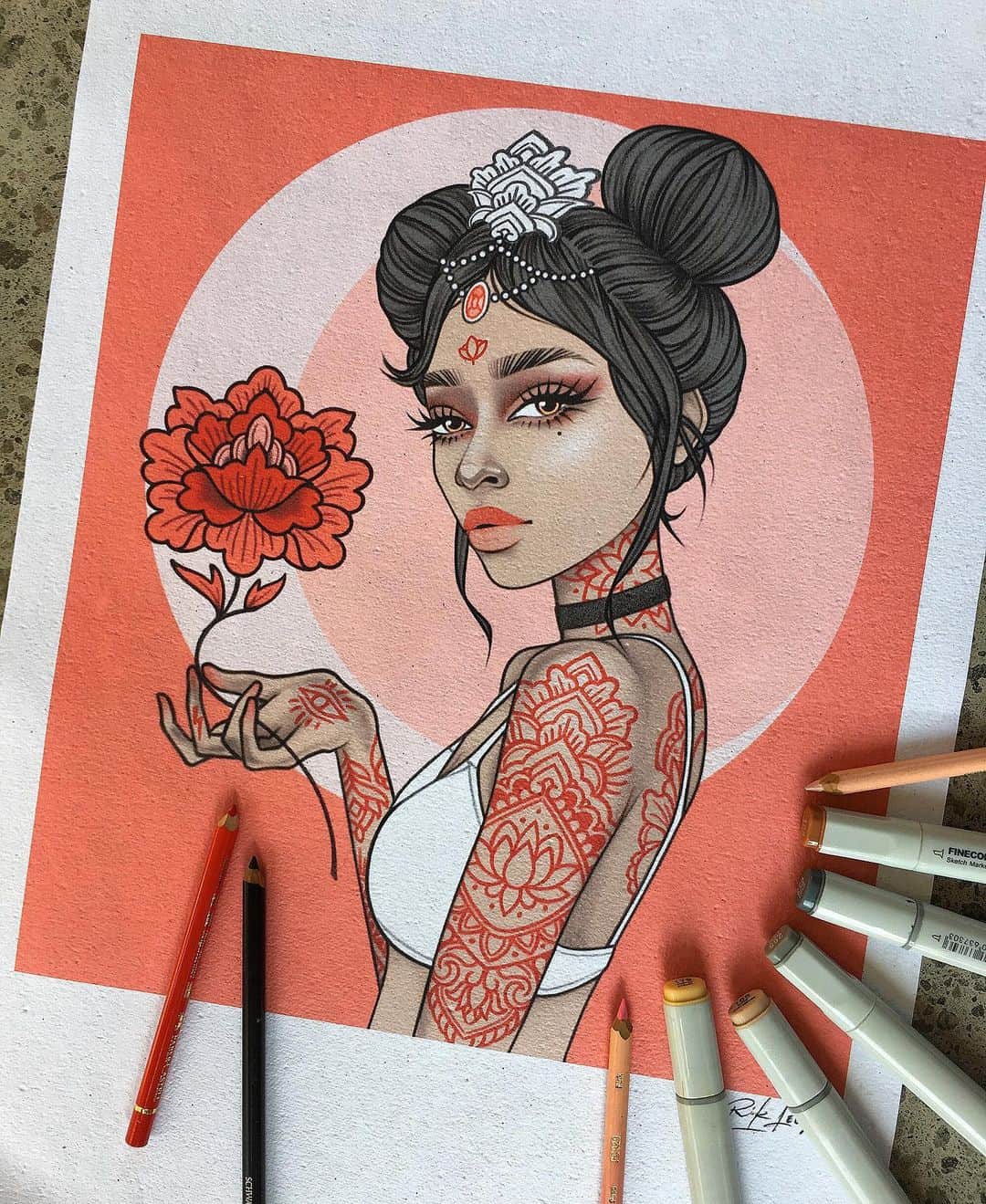 Rik Leeさんのインスタグラム写真 - (Rik LeeInstagram)「I’ve been working on a series of badass babes inspired by badass goddess babes. This particular babe is loosely based on Guan Yin (Avalokitesvara) - the bodhisattva of compassion and mercy.  I’m looking forward to drawing more badass goddess babes (obviously!) and can’t wait to see them as murals in the homies HQ @karmahousebali . #riklee #guanyin #illustration #art #drawing #portrait #pencildrawing #lotus #goddess #tattoo #bodhisattvas #karmahousebali」6月17日 11時01分 - rikleeillustration