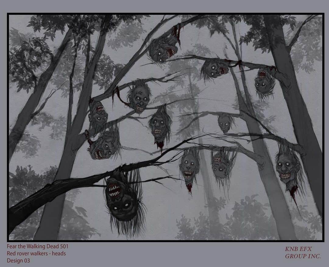 グレゴリー・ニコテロさんのインスタグラム写真 - (グレゴリー・ニコテロInstagram)「Here’s some concept art for the red rover walker heads in the trees that we created for Fear the Walking Dead.  I really have to give a huge hats off to the cast and crew down there in Austin who are about to wrap up season five.  The show looks magnificent, it’s storytelling and acting are beautiful and  I couldn’t be more proud of my make up team down there.  The show is amazing so thank you everyone involved @michaelsatrazemis @jennaelfman @garretdillahunt @austinamelio @johnwrightson83 @kristalshannon @andrewchambliss Ian Goldberg, Lee Grimes and anyone I may have missed!!! Big love to you all!」6月17日 11時16分 - gnicotero