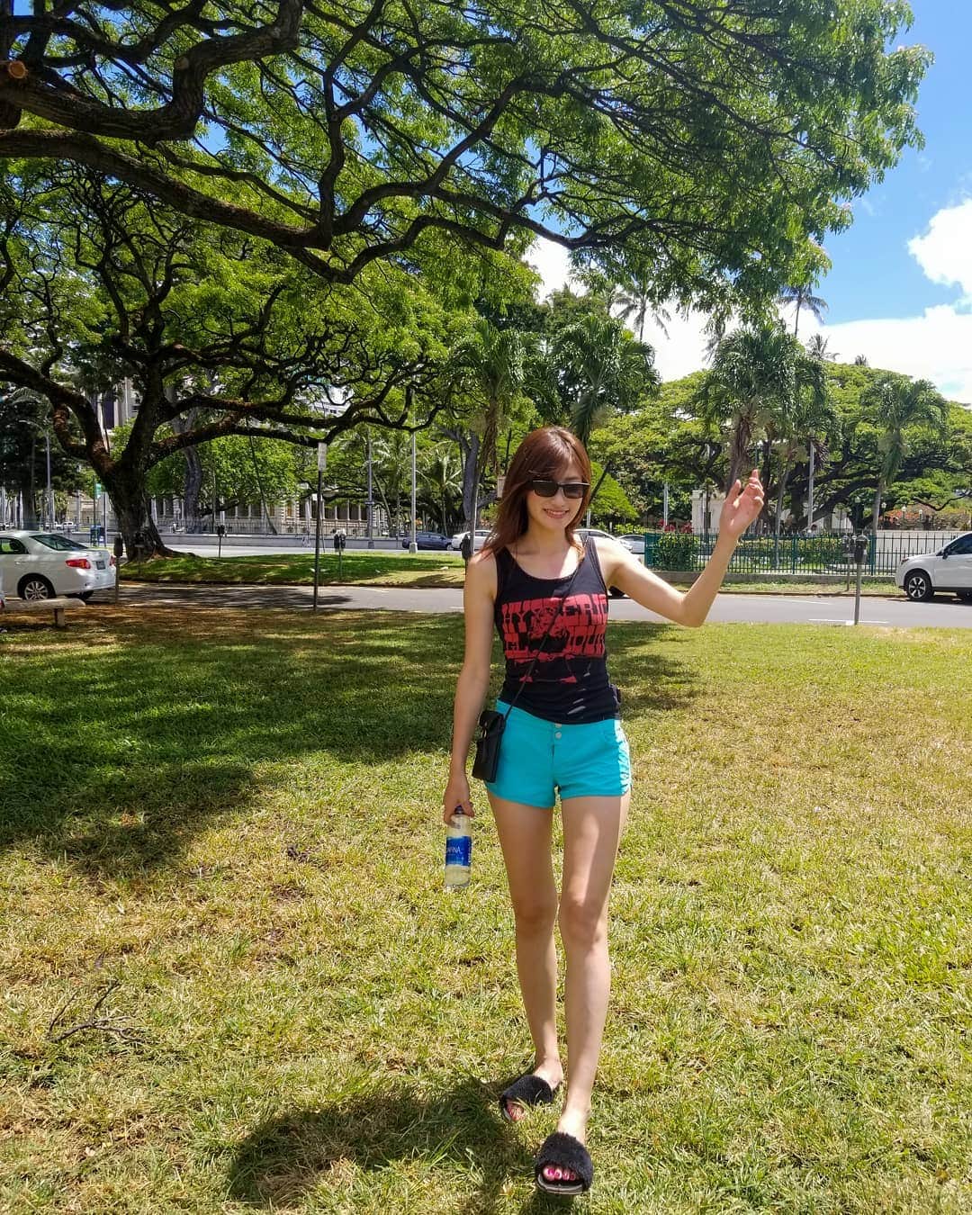 のインスタグラム：「ずーっと天気良い🌈🌈✨ 太陽の下にあるものは何でも相談して下さいだって✨✨言葉のセンス💕👌 #ゴルフ#golf#ゴルフ初心者#趣味#golfGIRL#ゴルフ女子 #サンダル：#ルピス @queen.lupis (oth0031)」