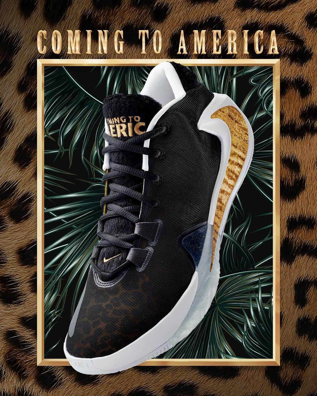 Nike Basketballさんのインスタグラム写真 - (Nike BasketballInstagram)「Inspired by Prince Akeem’s royal entrance into the States in 1988, the Zoom Freak 1 ‘Coming To America’ brings a luxurious blend of animal print and rich gold accents to celebrate @giannis_an34’s journey from Athens to Milwaukee.  Arriving in SNKRS August 2. Available globally August 3. LINK IN BIO. #zoomfreak1 #giannis #nike」7月17日 0時35分 - nikebasketball