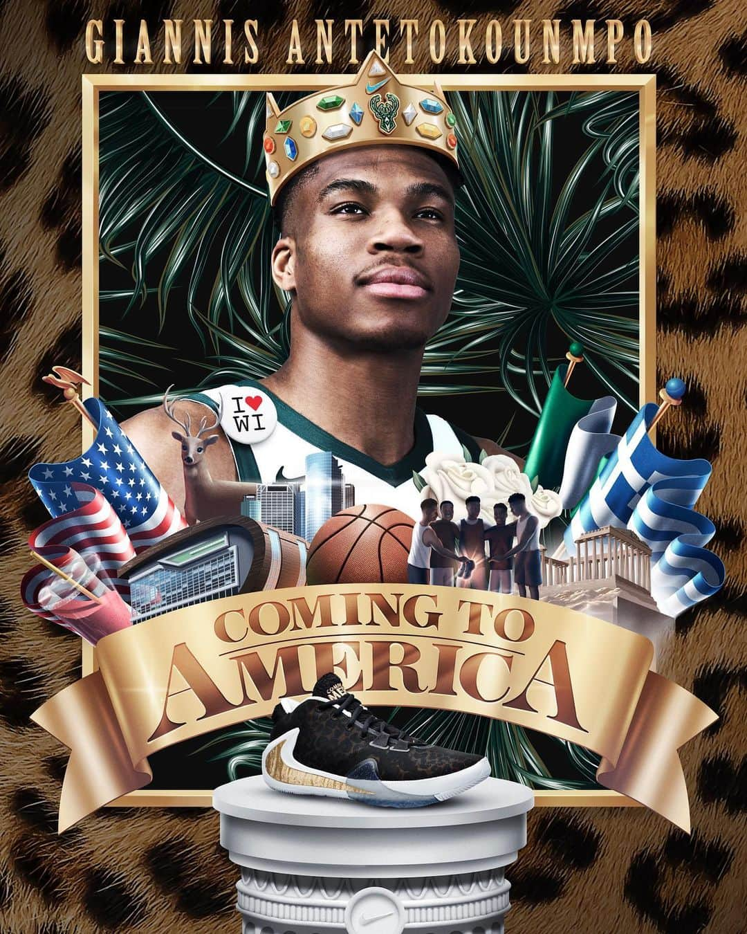 Nike Basketballさんのインスタグラム写真 - (Nike BasketballInstagram)「Inspired by Prince Akeem’s royal entrance into the States in 1988, the Zoom Freak 1 ‘Coming To America’ brings a luxurious blend of animal print and rich gold accents to celebrate @giannis_an34’s journey from Athens to Milwaukee.  Arriving in SNKRS August 2. Available globally August 3. LINK IN BIO. #zoomfreak1 #giannis #nike」7月17日 0時35分 - nikebasketball