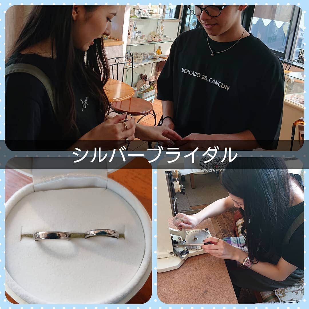 手作り指輪【ジュエリーアウラ】福岡のインスタグラム：「【シルバーブライダル】 シルバー体験教室の ペアリングをブライダルへ。 《お客さまの声》 今日はありがとうございました♪  贅沢はできないね〜と言いつつも指輪は欲しいねって言ってたので、お互いに作り合うことができて思い出にも残るし本当に良かったです。  旦那さんもあれからず〜っと眺めては嬉しそうにしてます。 ～～～～～～～～～～～～ 嬉しいコメントを ありがとうございます！  シルバーのペアリングに プラチナコーティングすることが 出来ます。  シルバーの変色を防ぎ 輝きを持続します。  ワンランクアップの シルバーブライダルです～  シルバー体験のお客さまは、 プラチナコーティングを 1本:3000→1800円  お気軽にお申し付けくださいませ。  100%手作り&オーダーメイド専門店 アクセサリーの輝きを引き出す 【ジュエリーアウラ】 www.au-ra.com  #ジュエリーアウラ #手作りシルバー体験教室 #シルバーブライダル #ワンランクアップのペアリング #福岡北九州で人気のジュエリーサロン #カスタムメイドアクセサリー #2019婚  #おめでた婚サポーター店 #24時間ネット予約はHPより  #ご予約はお早めをオススメします  #ジュエリーアウラのアプリとLINEをチェック」