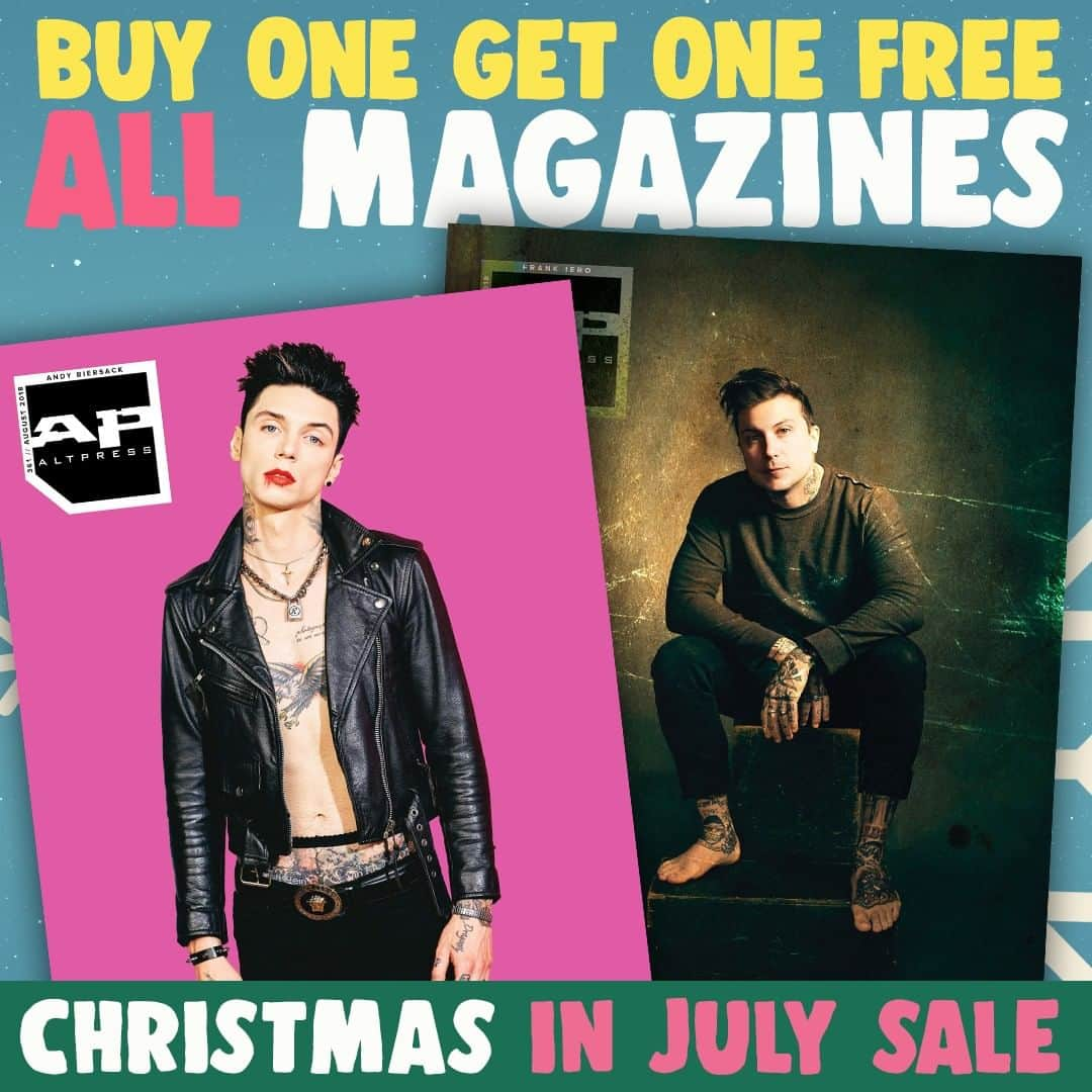 Alternative Pressさんのインスタグラム写真 - (Alternative PressInstagram)「Why have one when you can have two?! All mags are marked down to as low as $1 PLUS they are buy one get one free! 🎄🌞⁠ LINK IN BIO⁠ .⁠ .⁠ .⁠ #andyblack #andybiersack #blackveilbrides #bvb #frankiero #fiatfv #frankieroandthefutureviolents #bogo #buyonegetonefree #christmasinjuly #alternativepress #altpress」7月16日 23時01分 - altpress