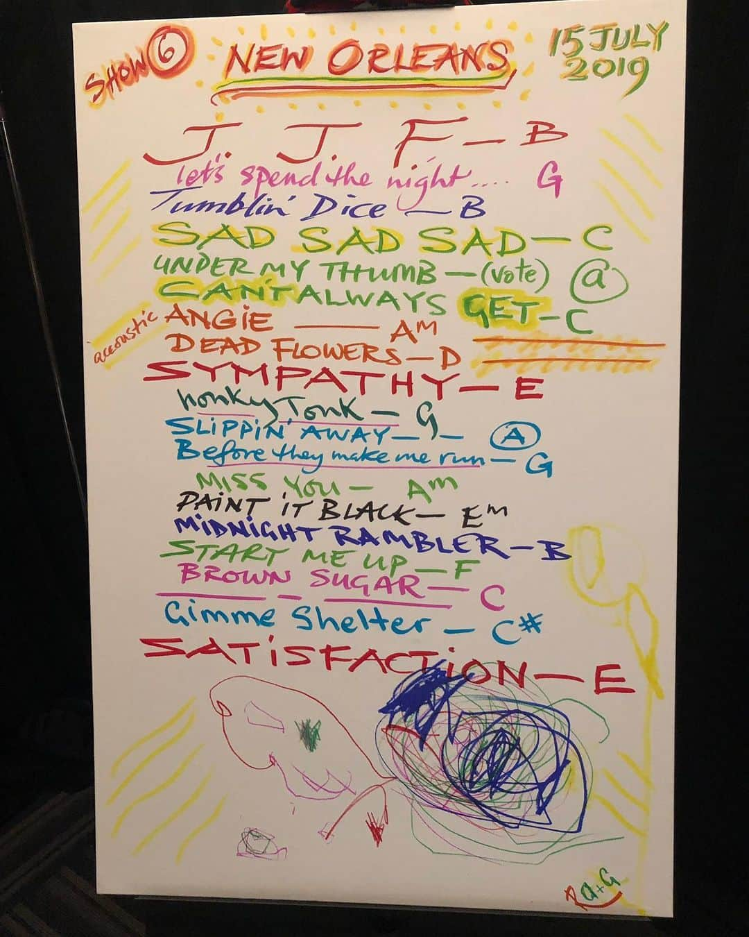 ロン・ウッドさんのインスタグラム写真 - (ロン・ウッドInstagram)「Thanks for a great show NOLA! #StonesNoFilter #StonesNewOrleans 💪🎸🎤 🎨 Setlist complete with 👯 doodles!😍」7月16日 23時33分 - ronniewood