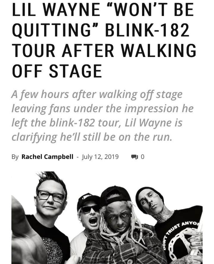 Alternative Pressさんのインスタグラム写真 - (Alternative PressInstagram)「Lil Wayne (@liltunechi) has released a statement after walking off stage at the @blink182 co-headline tour ⁠ LINK IN BIO FOR DETAILS⁠ .⁠ .⁠ .⁠ #blink182 #lilwayne #blink182lilwaynetour #alternativepress #altpress⁠」7月13日 3時01分 - altpress