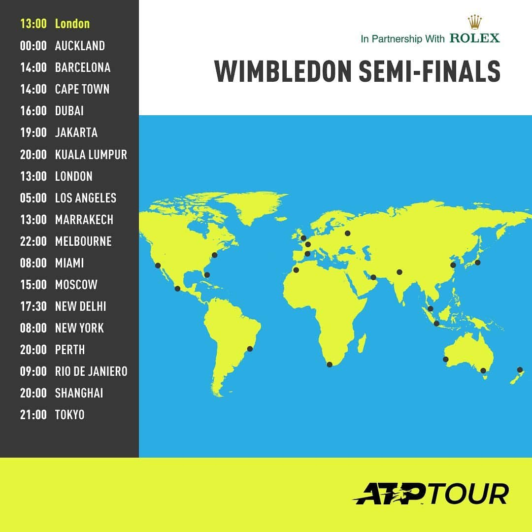 ATP World Tourさんのインスタグラム写真 - (ATP World TourInstagram)「Where in the 🌍 will you be watching today's #Wimbledon  semi-finals?」7月12日 20時04分 - atptour