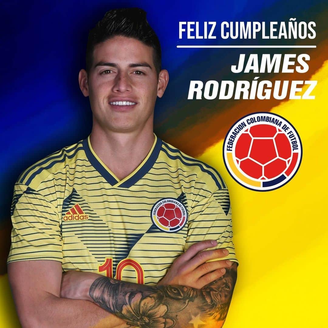 サッカー コロンビア代表チームのインスタグラム：「‪Feliz cumpleaños #️⃣2️⃣8️⃣ @jamesrodriguez10 esperamos que este nuevo año de vida esté lleno de alegría, felicidad y muchos goles ⚽️💪🏻‬」