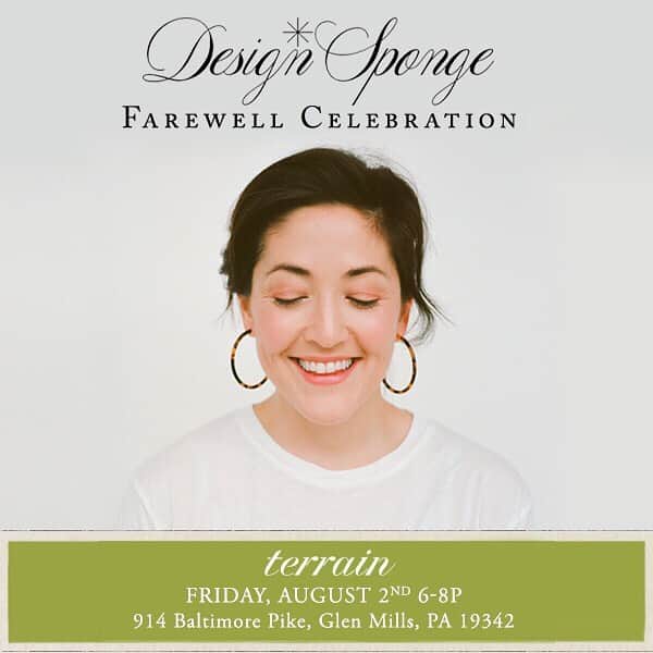 Grace Bonneyのインスタグラム：「🎈Hi, friends. Design*Sponge is closing its doors after 15 years and to celebrate, @shopterrain is throwing us a farewell party on Friday, August 2nd from 6-8pm. 🎉Tickets are FREEEEEE, and there will be drinks and snacks and....our entire team! We're flying everyone in from around the world to celebrate one last time together. If you're free to join us, RSVP here, and come toast an amazing 15 years of community as we all head off on our new chapters. xoxoxo (SWIPE UP FOR TIX RSVP IN STORIES ☝🏽) https://designspongefarewellcelebratio.splashthat.com/」