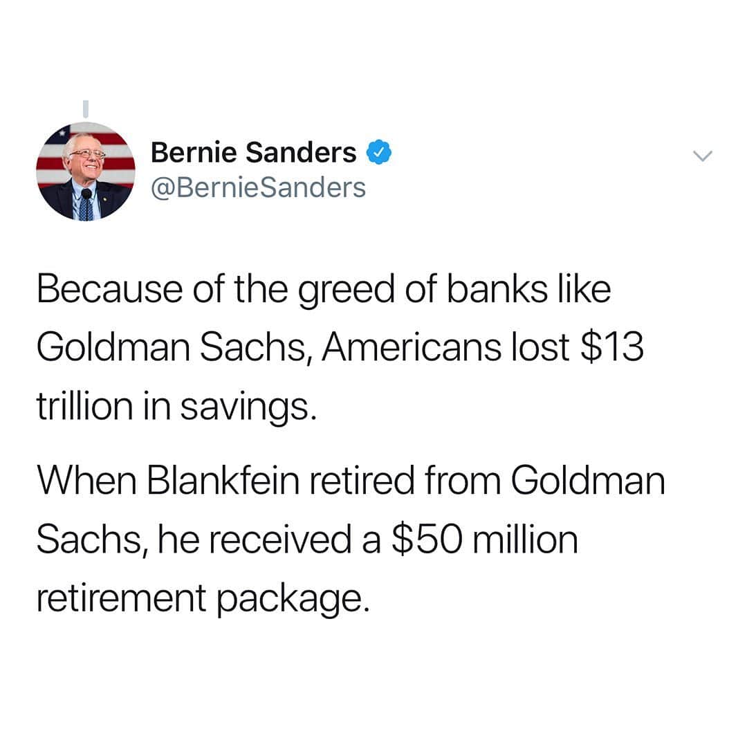 バーニー・サンダースさんのインスタグラム写真 - (バーニー・サンダースInstagram)「Lloyd Blankfein, the former CEO of Goldman Sachs, said we would be dangerous for Wall Street. And he’s right.  Video by @theodoredavid」7月13日 8時08分 - berniesanders