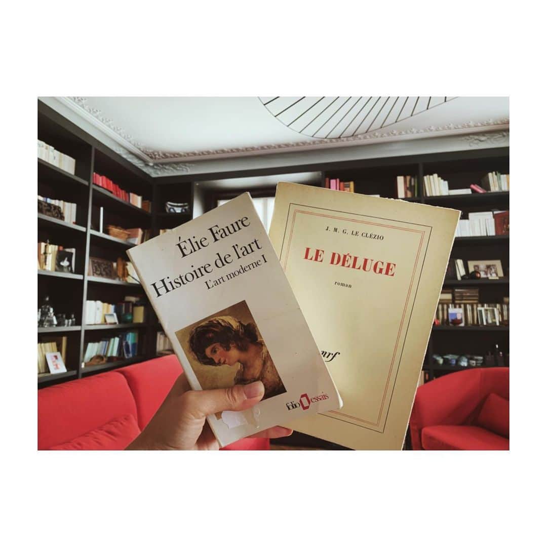 中井ノエミのインスタグラム：「🦞🍉Bookporn, heatwave version🍫💋 . . . #bookstagram #whysohot #homelibrary #bonjour #whythelobster #bibliotheque #leclezio #eliefaure #art #books #bookworm #heatwave #home #reading #ledeluge #parisjetaime」