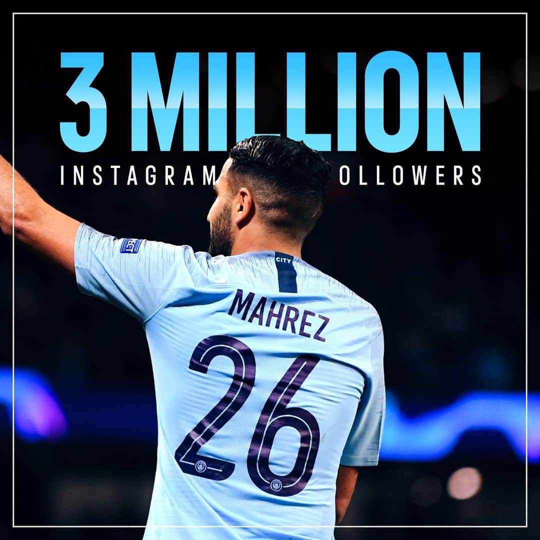 リヤド・マフレズのインスタグラム：「One two three 🇩🇿 thanks everyone for following me 💙 in return of your continuous support I offer 3 pairs of signed football shoes & 3 signed jerseys in the comments below !! 😊 Make sure to like the post and tag ur friend !!! #RM26 #3million #IG」