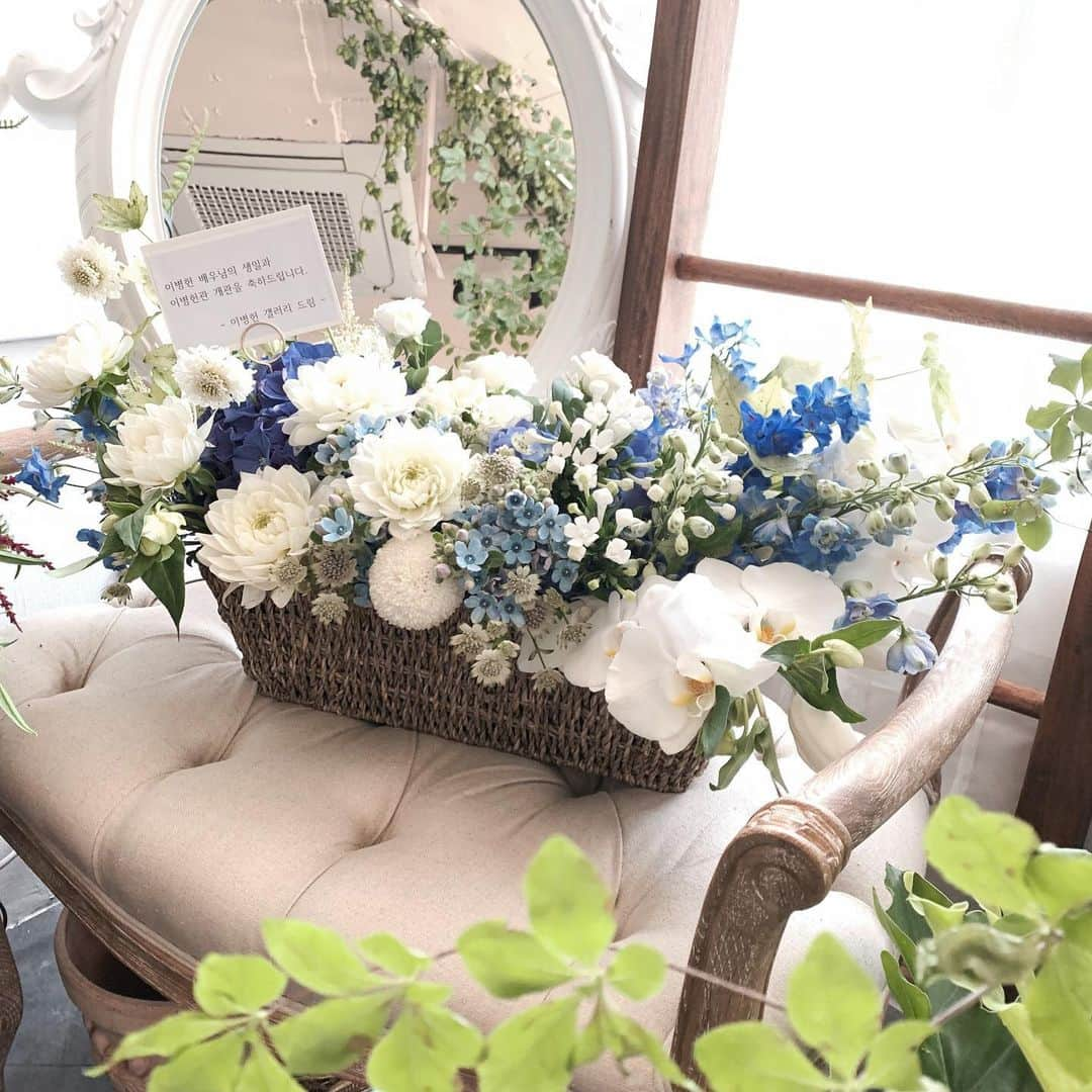 Florist.janeさんのインスタグラム写真 - (Florist.janeInstagram)「배우 이병헌님께 배송된 블스 시그니처 컬러 꽃바구니 💙 감사합니다 💙 #블스바구니 . . . . ✌🏻주문/클래스문의 - janejoung310 카카오톡 (레슨중에는 전화 상담이 어렵습니다. 카카오톡 주시면 빠르게 상담 도와드리겠습니다) . . . . . . . . #블루밍스완 #꽃바구니 #꽃선물 #꽃배달 #꽃집 #강남꽃집 #학동역꽃집 #논현동꽃집 #일상 #데일리 #이병헌 #연예인꽃선물 #꽃스타그램 #꽃 #꽃다발 #축하꽃바구니 #축하선물 #flowers #florist #daily #이병헌갤러리 #blue #💙」7月14日 17時21分 - jane.florist