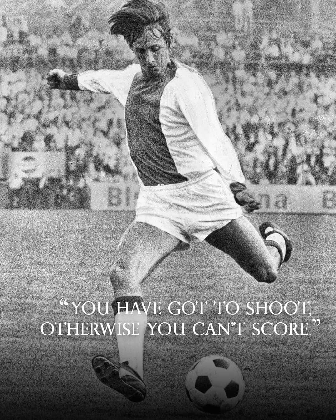 ヨハン・クライフのインスタグラム：「On the 14th of each month we share one of Johan’s famously brilliant and simple quotes. 💬 ⠀ Today's is: "You have got to shoot, otherwise you can't score.” ⚽️ ⠀ #CruyffLegacy」