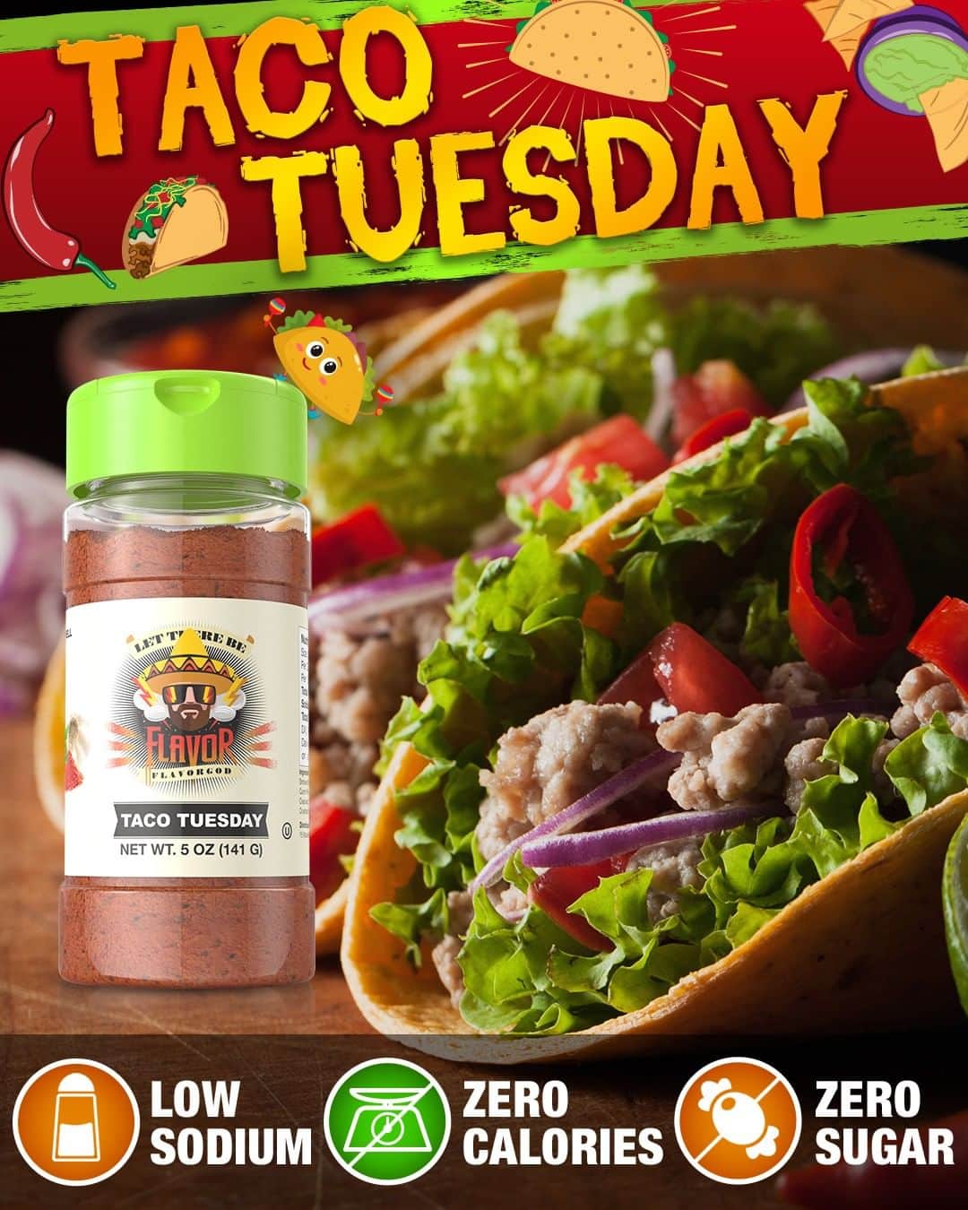Flavorgod Seasoningsさんのインスタグラム写真 - (Flavorgod SeasoningsInstagram)「Every day’s a Party with #flavorgod Taco Tuesday Seasoning!⁠ .⁠ It's paleo & keto friendly, has zero carbs, is vegan and kosher friendly plus more. 🤯⁠ -⁠ This taco seasoning is great for your taco night but also: ground chicken, ground beef, meal prep seafood, and fish.⁠ Great for Lunch and dinner!⁠ -⁠ On Sale here ⬇️⁠ Click the link in the bio -> @flavorgod | www.flavorgod.com⁠ -⁠ -⁠ #food #foodie #flavorgod #seasonings #glutenfree #mealprep  #keto #paleo #vegan #kosher #breakfast #lunch #dinner #yummy #delicious #foodporn ⁠ ⁠」7月14日 9時00分 - flavorgod
