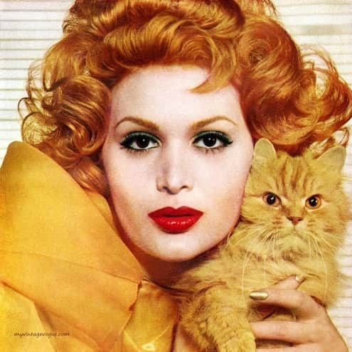 レイチェル・グッドウィンさんのインスタグラム写真 - (レイチェル・グッドウィンInstagram)「Helena Rubenstien ad her for 24 Carat Red lipstick 1958 Red lipstick and cats? What’s not to love?」7月14日 9時23分 - rachelgoodwinmakeup
