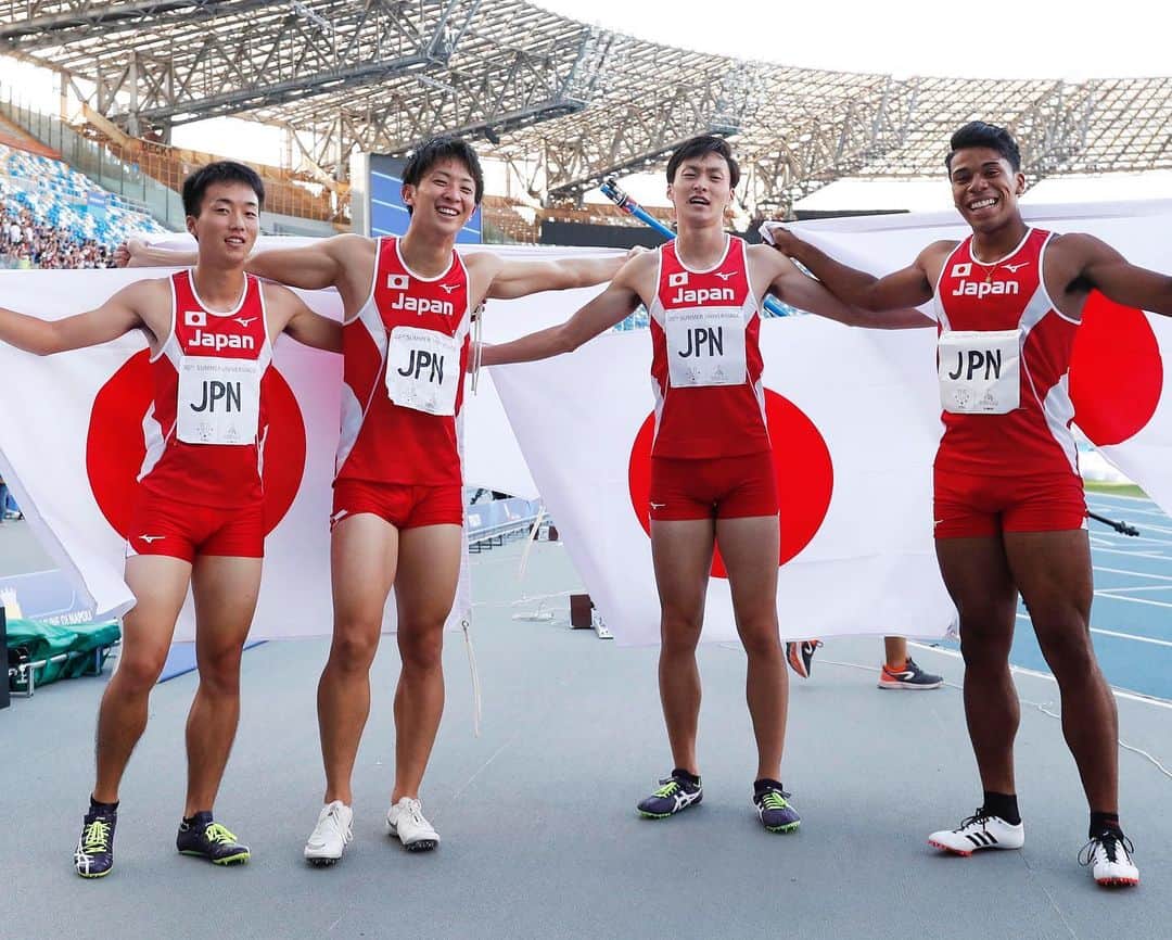 日本オリンピック委員会さんのインスタグラム写真 - (日本オリンピック委員会Instagram)「ナポリユニバーシアード大会第11日（13日）、サッカー男子で日本が2連覇したほか、陸上競技、テニス、アーチェリー、新体操で日本が金8個、銀3個、銅5個を獲得しました🎉🎉🎉（写真：アフロスポーツ、フォート・キシモト） . 【DAY11】#Universiade #Napoli2019 @napoli2019 @fisu . [金メダル🥇] 日本（相澤 晃、中村 大聖、伊藤 達彦）：陸上競技 男子ハーフマラソン団体 Team Japan（Akira Aizawa, Taisei Nakamura, Tatsuhiko Ito）：Athletics/Men's Half Marathon - Team . 日本（鈴木 優花、加世田 梨花、田川 友貴）：陸上競技 女子ハーフマラソン団体 Team Japan（Yuka Suzuki, Rika Kaseda, Yuki Tagawa）：Athletics/Women's Half Marathon - Team . 相澤 晃：陸上競技 男子ハーフマラソン Akira Aizawa：Athletics/Men's Half Marathon . 鈴木 優花：陸上競技 女子ハーフマラソン Yuka Suzuki：Athletics/Women's Half Marathon . 日本（宮本 大輔、染谷 佳大、山下 潤、デーデー ブルーノ）：陸上競技 男子4×100mリレー Team Japan（Daisuke Miyamoto, Yoshihiro Someya, Jun Yamashita, Bruno Dede)：Athletics/Men’s 4×100m Relay . 橋岡 優輝：陸上競技 男子走幅跳 Yuki Hashioka：Athletics/Men's Long Jump . 佐藤 南帆：テニス 女子シングルス Naho Sato：Tennis Women's Singles . 日本：サッカー 男子 Team Japan：Football/Men . [銀メダル🥈] 中村 大聖：陸上競技 男子ハーフマラソン Taisei Nakamura：Athletics/Men's Half Marathon . 加世田 梨花：陸上競技 女子ハーフマラソン Rika Kaseda：Athletics/Women's Half Marathon . 石井 佑太、堀口 理沙：アーチェリー 混合リカーブ 団体 Yuta Ishii, Risa Horiguchi：Archery/Mixed Team Recurve . [銅メダル🥉] 伊藤 達彦：陸上競技 男子ハーフマラソン Tatsuhiko Ito：Athletics/Men's Half Marathon . 田川 友貴：陸上競技 女子ハーフマラソン Yuki Tagawa：Athletics/Women's Half Marathon . 石井 佑太：アーチェリー 男子リカーブ個人 Yuta Ishii：Archery/Men's Individual Recurve . 日本：体操／新体操　団体（ボール5） Team Japan：Rhythmic Gymnastics/Apparatus 5 Balls Group . 日本：体操／新体操　団体（フープ3＋クラブ2） Team Japan：Rhythmic Gymnastics/Apparatus 3 Hoops, 4 Clubs Group . #がんばれニッポン #ナポリユニバーシアード #ToBeUnique #TEAMNIPPON #JapanOlympicCommittee . 📸 AFLO SPORT, PHOTO KISHIMOTO」7月14日 12時06分 - teamjapanjoc