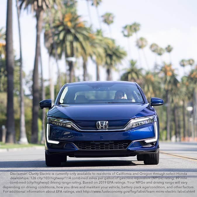 のインスタグラム：「The #HondaClarity Electric is fully charged up for your summer and ready to make fuel efficiency fun.」