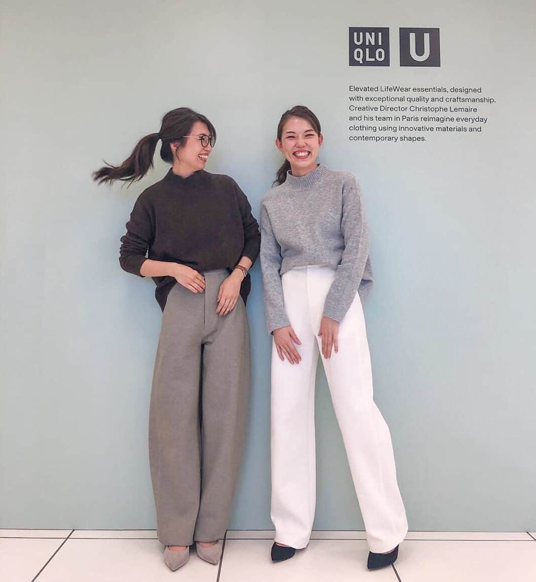 mikicoco00のインスタグラム：「* * 躍動感💃笑 * @uniqlo #curvedpants 試着会へ * シルエットが可愛い～👖 ハイウエストで脚長効果も嬉しい𓀠 * ジャージー素材!!(1.2枚目) 履き心地最高🙊 デニム新色のblack♥︎(3.4枚目) これまた可愛いかった！ * 7月15日発売ですよ💁‍♀️♡ * * * #uniqlo#uniqloginza#uniqloコーデ #uniqlou#カーブパンツ#uniqlo2019FW#秋冬 #fashion#coodinate#webstagram #denime#uniqloginza#上下ユニクロ部」