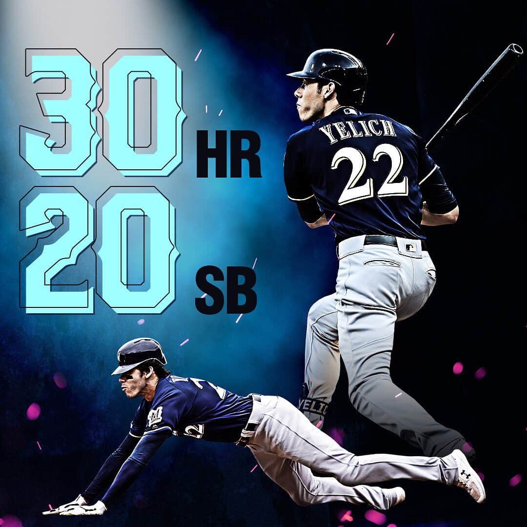 MLBさんのインスタグラム写真 - (MLBInstagram)「ICYMI: Christian Yelich is the fastest player in history to reach 30 HR and 20 SB in a season (93 team games). 😯」7月15日 0時12分 - mlb