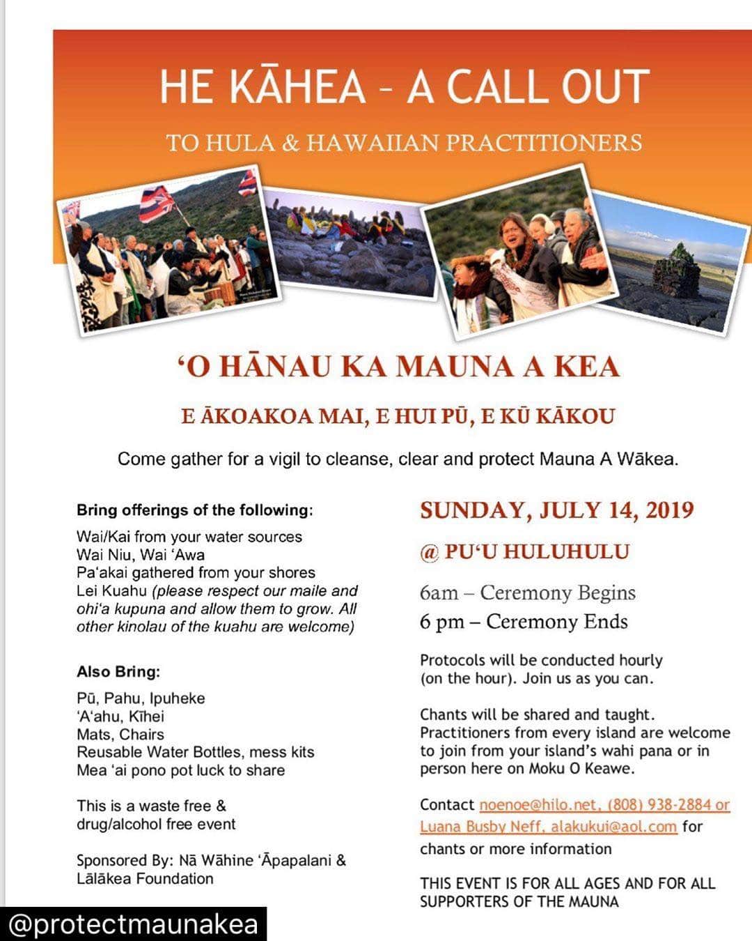 ジェイソン・モモアさんのインスタグラム写真 - (ジェイソン・モモアInstagram)「E hui pū me ka lokahi. E hui pū me ke aloha.  Please join us in a gathering of prayer to cleanse, to clear, and to protect our beloved Mauna Kea, tomorrow, Sunday, July 14 at Puʻuhuluhulu. Calling Kumu Hula, Dancers, Chanters, Kupuna, Hawaiian Cultural Practitioners, and Mauna Supporters. Come in Kapu Aloha. Stand in solidarity with us as we pray for our sacred Mauna. Send your prayers to join with ours, every hour on the hour, from the rise of the Sun in the East to the setting in the West. All are welcome. E hele mai.  Please spread the knowledge. Aloha j.  Repost @protectmaunakea」7月15日 0時21分 - prideofgypsies