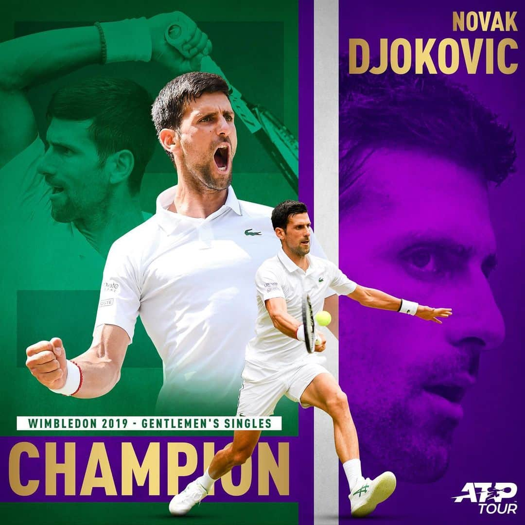 ATP World Tourさんのインスタグラム写真 - (ATP World TourInstagram)「Agony. Ecstasy. VICTORY. 🏆 It’s 5⃣ @wimbledon titles for @djokernole 🙌」7月15日 3時08分 - atptour