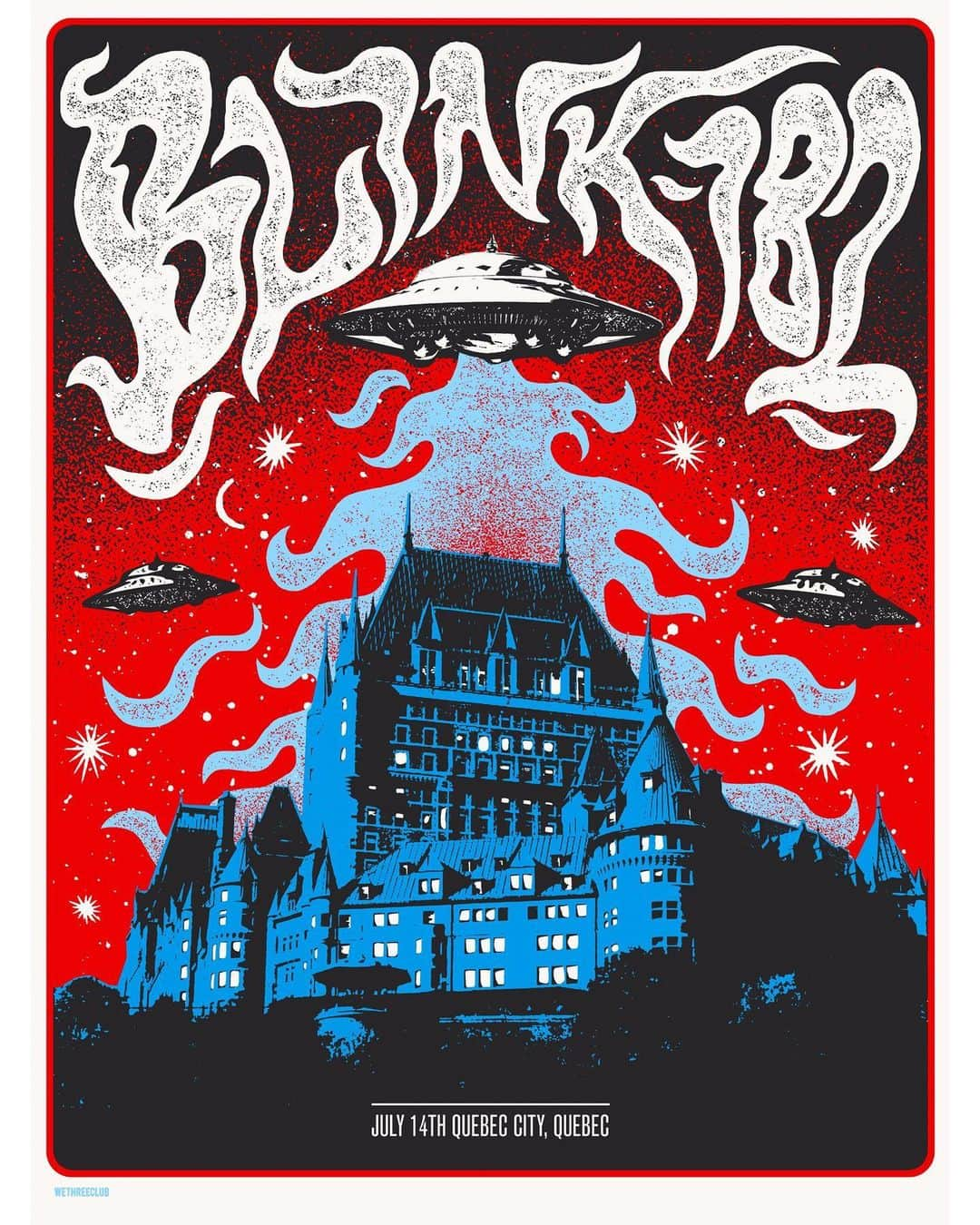 blink-182さんのインスタグラム写真 - (blink-182Instagram)「Quebec! We’re here for @festivaleteqc and we’ll soon be pumping music into your ear holes. 👂 In the mean time check out our cool poster by @wethreeclub 🛸🛸🛸」7月15日 3時22分 - blink182