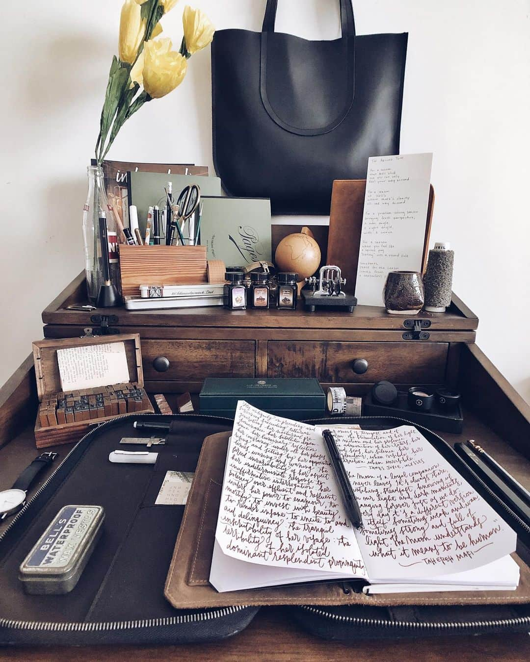 Catharine Mi-Sookさんのインスタグラム写真 - (Catharine Mi-SookInstagram)「New pen. New ink. New bag. And a splendid Sunday afternoon to commence each one into my creative space followed by an afternoon outing to boot. . . First up: Meet the Engage Rollerball Pen by @monteverdepens_official which is not only stunning but is unique in that it takes a cartridge converter and uses fountain pen ink! I love that! I had never even heard of such a writing instrument before. I chose Pumpkin Cake ink from their new Sweet Life ink collection. And I made a video showing how to fill it which you can swipe past the photos to the end to see! A big heartfelt thank you to the kind folks at @monteverdepens_official for sending these treasures for me to test out! . . Next up: if any a bag spoke to me so specifically in this season, it would hands-down be The Around Tote by @shopchc. And further, this work of art is accompanied with a poem (be still my heart) that CHC founder, Chelli Look, wrote: . . “For a season that feels blind and you can only feel  your way around.  For a season of 360's where there's clarity all the way around.  For a problem-solving season bringing fresh perspective; a new angle, a right angle, with a curve.  For a season when you feel like a square peg "fitting" into a round hole.  Sometimes peace for the season comes from a season-less piece.” . . Now it’s time to tuck and tote these tools and go live some poetry out there, under the sun, with devices off, and spirits happy and free. Wishing everyone a beautiful rest of the day and start to a new week. . . #newpen #notafountainpen #teammonteverde #monteverdepen #monteverdeink #fountainpenink #shopchc #leathertote #onmydesk #thisisground #tigmod #deskgoals #creativespace #inherstudio #penmanship #dailyjournal #journaling #journallove #stationery #stationerylove #thedailywriting #shotonmoment #momentwide #loveforanalogue #thedailywriting #aquietstyle #abmathome #abmspaces」7月15日 5時54分 - catharinemisook