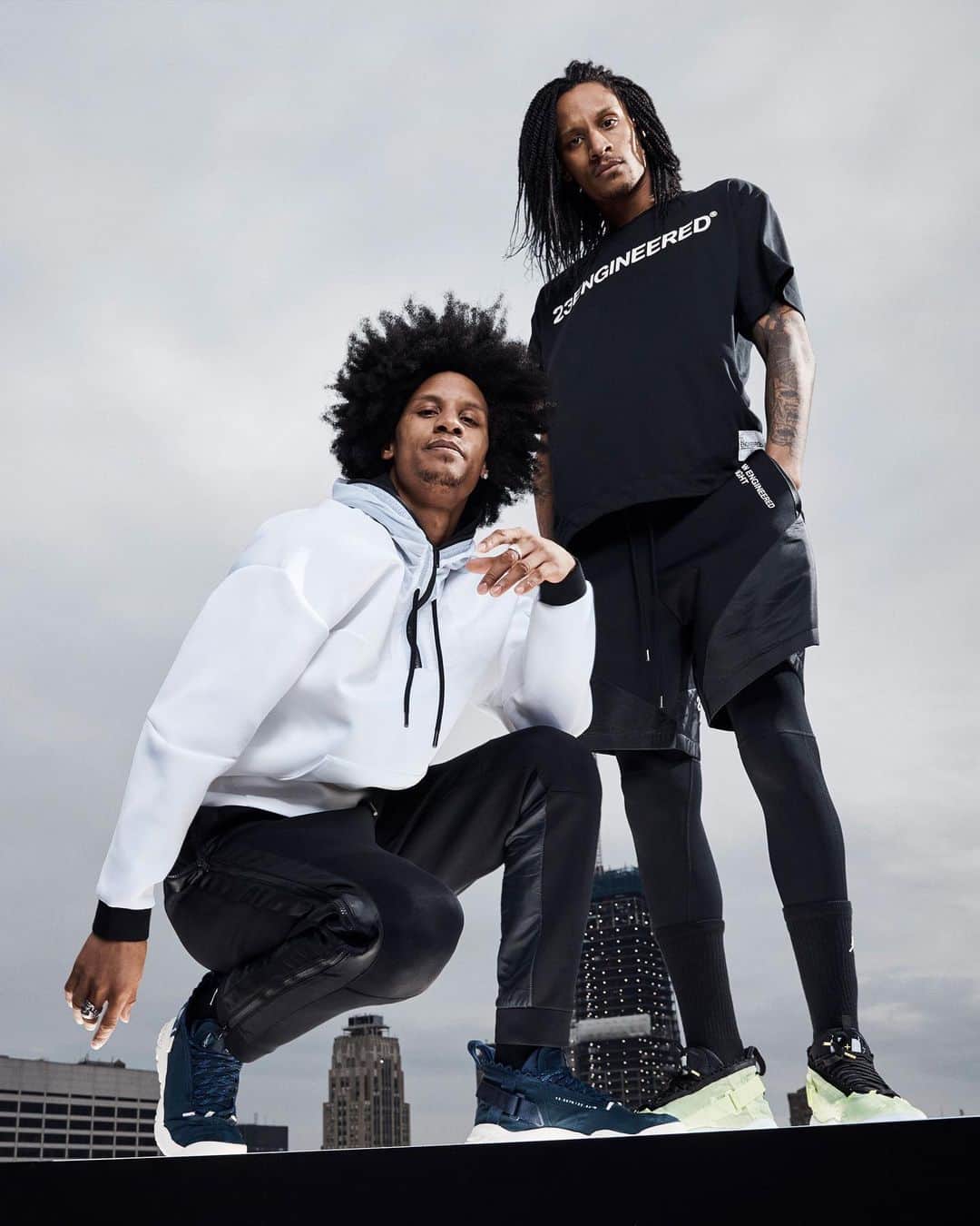 Jordanのインスタグラム：「The @OfficialLesTwins gear up for a city takeover. The 23 Engineered Pants are available now.」