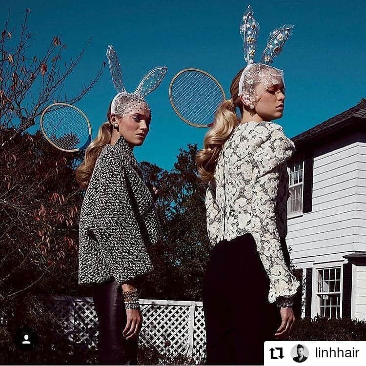 のインスタグラム：「PRESS FLASHBACK 🐰🐇💎🐰🐇💎 @gasolineglamour X @voguetaiwan #bunnyears #madebyme #GASOLINEGLAMOUR #ART #FASHION #STYLE #OOAK #CUSTOM #VOGUE #Repost @linhhair • • • • • • @Regrann from @jamienelson6 -  Happy Easter from these Badminton Balenciaga Bunny Babes🏸💙🐰🐰 from My shoot for @taiwanvogue @linhhair #hair @lisajarvis_stylist #style @tahman78 #makeup @daniellevonbraun #setdesign #jamienelson #fashionphotographer @nika_lau #nikalauraitis @katherineann.moore @women360mgmt #katiemoore #voguefashion #heathersmovie #80sstyle #easter #whatsyourdamageheather #badminton #balenciaga #gasolineglamour #louisvouitton #fallon #eddieborgo #heathers #laurenbergercollection」