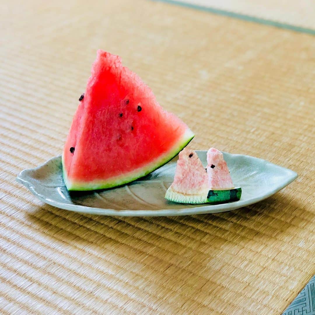 中川政七商店さんのインスタグラム写真 - (中川政七商店Instagram)「「海の日は、スイカを頬張ろう。」﻿ ﻿ 今年は少し肌寒い海の日。﻿ 海水浴へは行けなくても、どこかで夏らしさを感じたいものです。﻿ ﻿ そんな時は、スイカを頬張るのがおすすめ。わたしはこの夏、堀内果実園 @horiuchi_fruit_farm の「フリーズドライ すいか」に夢中です。﻿ ﻿ 真っ赤な果実だけでなくあの緑色の皮やタネも丸ごと、奈良県産のスイカの美味しさがそのままギュッとフリーズドライに凝縮されていて、これぞ夏を感じるスイーツ。﻿ ﻿ お砂糖や保存料などを一切使用していないのに甘みが強いのも、嬉しいところ。果実本来の力を感じられます。﻿ 生のスイカを切るのはちょっと面倒なときや、デスクワークの休憩に、サクッと夏気分を味わえる、優秀なおやつです。﻿ ﻿ ▶︎この時期限定の「堀内果実園 フリーズドライ すいか」は、中川政七商店の直営店へお問合せください！﻿ @nakagawamasa7 ﻿ ﻿#中川政七商店 #堀内果実園 #すいか #スイカ #フリーズドライ」7月15日 17時07分 - nakagawamasa7