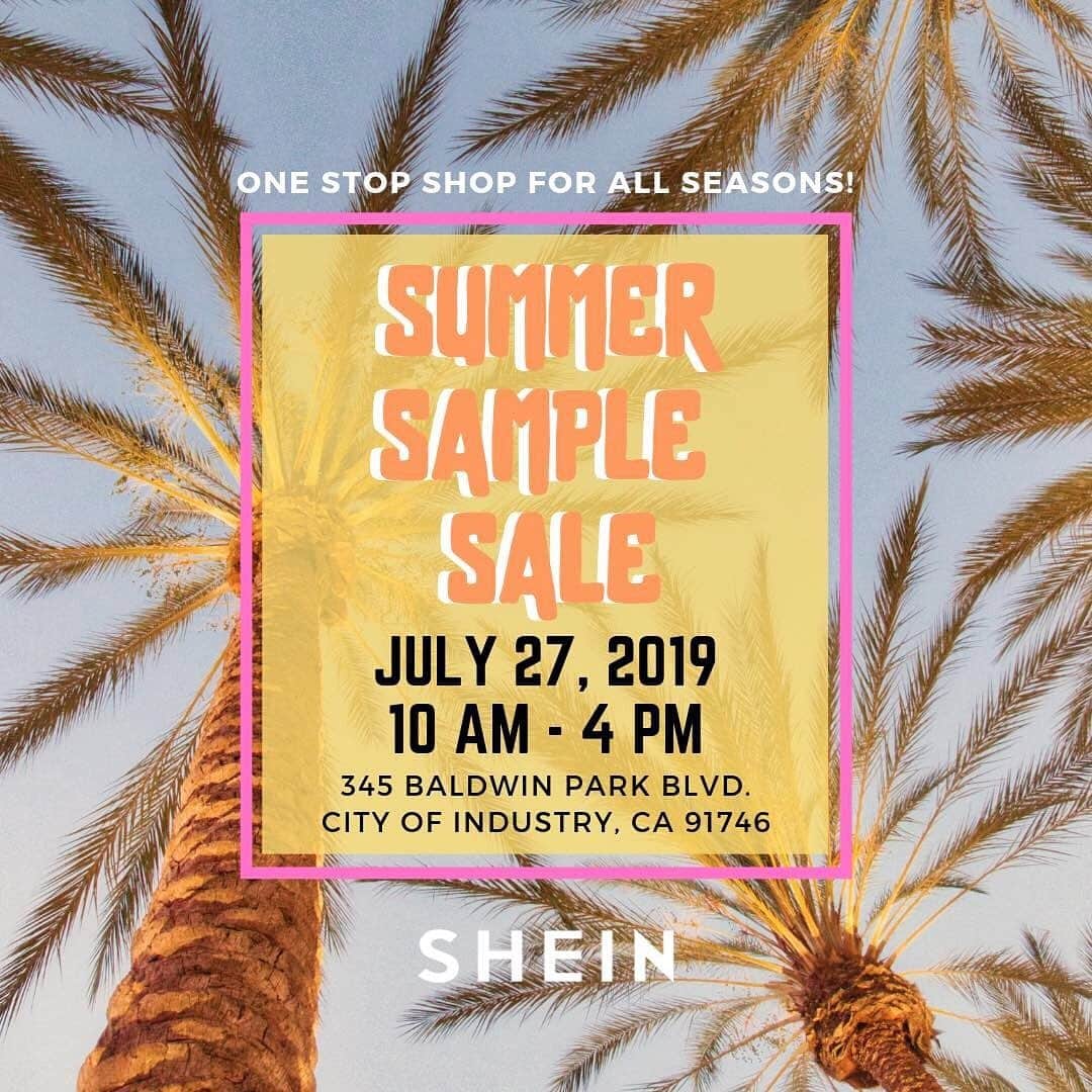 SHEINさんのインスタグラム写真 - (SHEINInstagram)「Come shop at our SHEIN Summer Sample Sale at 345 Baldwin Park Blvd. on Saturday, July 27 from 10-4pm! 🛍💕 Reserve a tote for $30 by going to @shein_us and click “Get Tickets” on our profile and come shop our latest styles featuring tops, dresses, shoes and more! First come, first serve to fill up your $30 tote or buy one at the door for $40. See you there! 😉」7月15日 21時59分 - sheinofficial