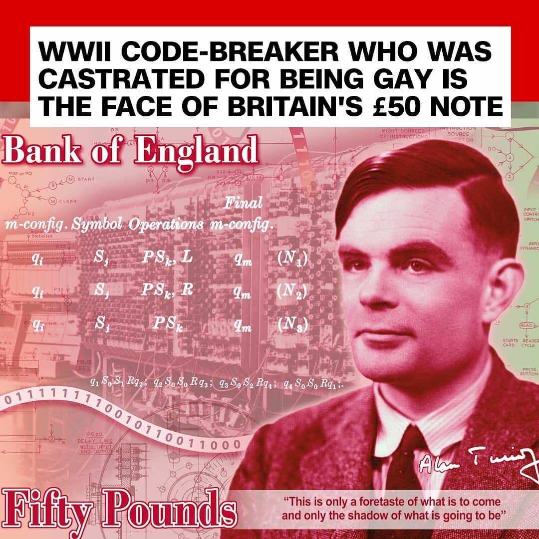 CNNさんのインスタグラム写真 - (CNNInstagram)「Alan Turing, the World War II code-breaker and visionary mathematician who was convicted under Victorian-era homophobic laws, is the new face of Britain's £50 note. "As the father of computer science and artificial intelligence, as well as war hero, Alan Turing's contributions were far ranging and path breaking," Bank of England Governor Mark Carney said. Turing is best known for his work at Bletchley Park, where UK cryptologists sought to decipher messages sent by the Nazis. His efforts to crack Germany's Enigma code were the subject of the 2014 film, "The Imitation Game." ⠀⠀⠀⠀⠀⠀⠀⠀⠀⠀⠀⠀ ⠀⠀⠀⠀⠀⠀⠀⠀⠀⠀⠀⠀ ⠀⠀⠀⠀⠀⠀⠀⠀⠀⠀⠀⠀ Supporters have long campaigned for Turing to receive greater recognition for his work and official acknowledgment that his conviction for homosexual activity was wrong. Two years after choosing castration to avoid a custodial sentence, he ended his life at the age of 41 by eating an apple laced with cyanide. For more, follow @cnnbusiness. (📸: Bank of England)」7月15日 22時18分 - cnn