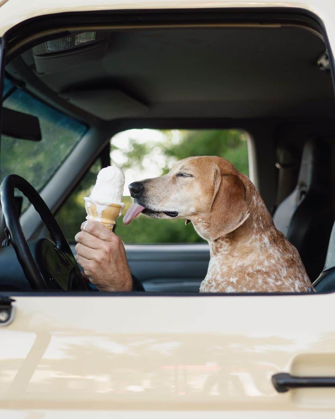 マディのインスタグラム：「Making better friends in Nebraska 🍦⁣ ⁣ This is likely most difficult photograph I’ve ever taken! It’s also everything I love about photography, a spark of an idea and tons of hard work, and then a 1/60th of a second later it all compacts into a single frame.⁣ -⁣ The past few days I’ve been driving through some of the smallest map dots across Nebraska and I’ve truly loved it. These midwestern states don’t get as much love online as the epic mountain peaks and California sun but they are honestly lovely and worth seeing. If you ever have to drive across our amazing country I encourage you to take the smallest of roads, those winding ones that curve with the land, those sort of roads that hit all the little spots you haven’t heard of yet.⁣ ⁣ And if by chance you happen to be on the city council in one of those map dots, I’m talking the countless towns with populations of 300 folks, I hope y’all open up to Overlanders! I passed by so many cool abandoned ball fields and such that I would love to have camped at for a night and grabbed a brew in your town but there’s no where legal to stay in your town! I truly believe that’s a low cost way to grow tourism in these little spots, welcome travelers and use land in a fresh way. (Some larger population towns do this already, towns with a chain restaurant, but they often want $15-30/night)」