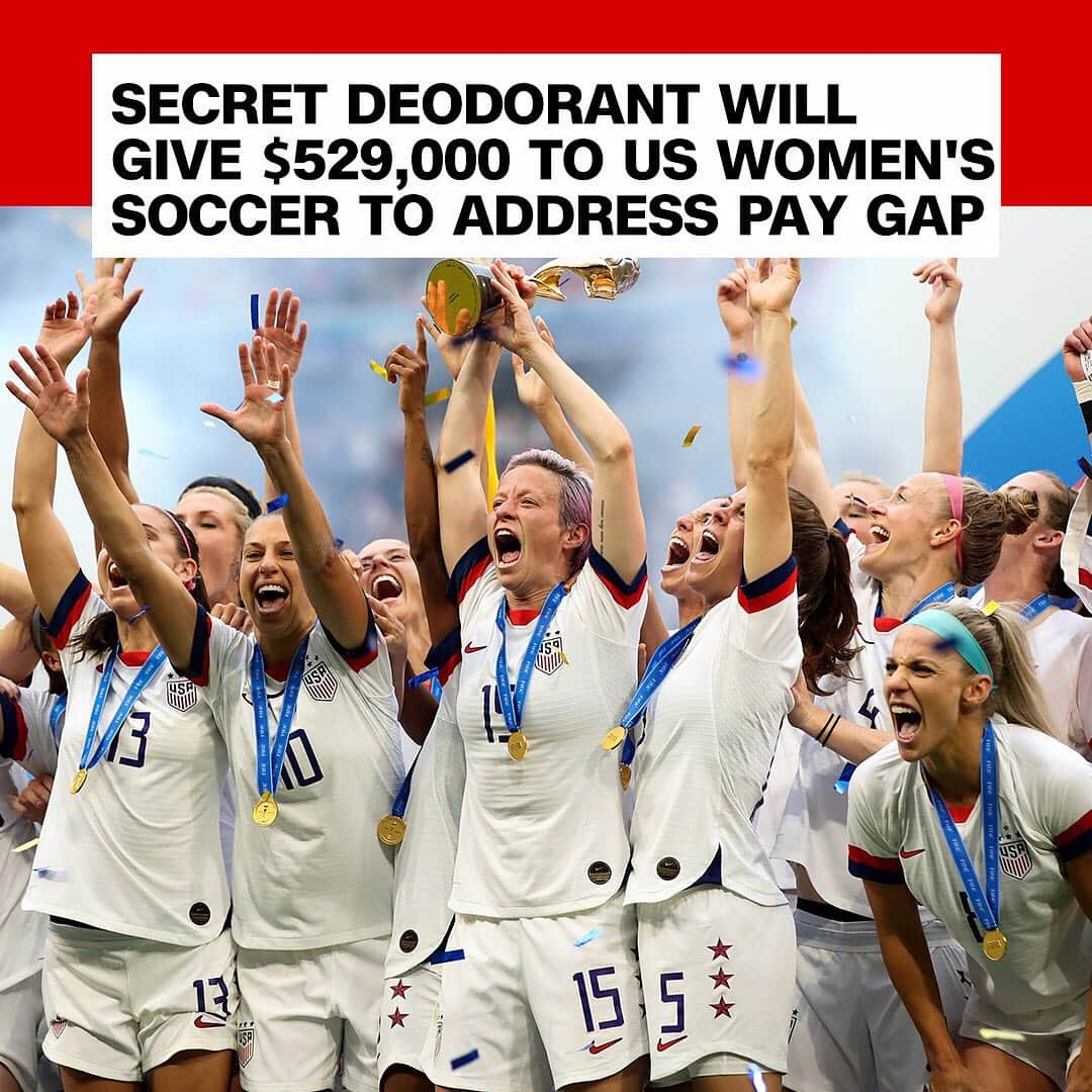 CNNさんのインスタグラム写真 - (CNNInstagram)「Secret, a sponsor of the US Women's National Soccer team, is now supporting the team members' fight for equal pay. The deodorant brand says it will give $529,000 to the US Women's National Team Players Association — $23,000 for each of the 23 players on the #worldcup winning team. "We urge the US Soccer Federation to be a beacon of strength and end gender pay inequality once and for all," Secret said in a full-page ad printed in Sunday's New York Times. Members of the #USWNT sued the US Soccer Federation in March for alleged gender discrimination.」7月15日 23時45分 - cnn