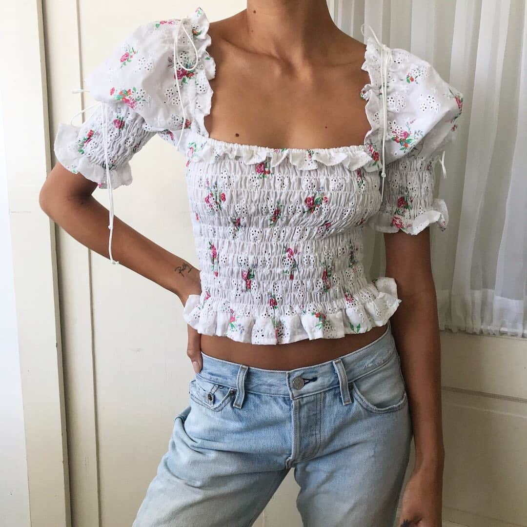 For Love & Lemonsさんのインスタグラム写真 - (For Love & LemonsInstagram)「Effortlessly Feminine │ The Tarte Eyelet Smocked Blouse」7月16日 2時54分 - forloveandlemons