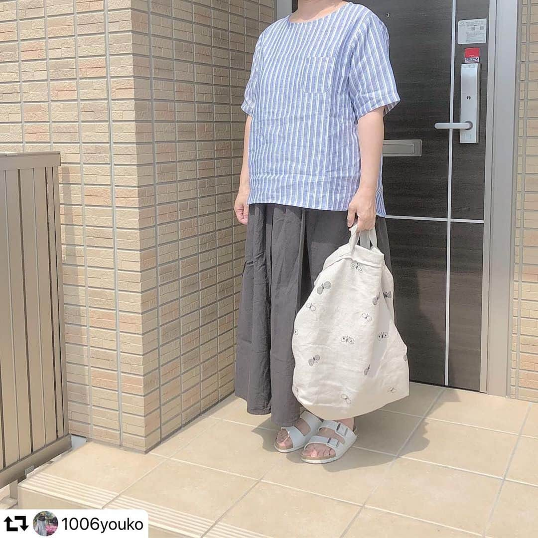 着心地のいい服さんのインスタグラム写真 - (着心地のいい服Instagram)「#repost @1006youko﻿ ・・・﻿ ＊﻿ ・﻿ ・﻿ こんにちは。﻿ ・﻿ ・﻿ @kigokochi_official さまの﻿ フレンチリネンTブラウス。﻿ ・﻿ ・﻿ リネン100%でとても着心地が﻿ 良くて涼しいのです。﻿ ストライプも可愛い。﻿ これからの季節にぴったり。﻿ ・﻿ ・﻿ 今日はイオンの火曜市に﻿ お買い物。毎日楽しいな。﻿ ・・・﻿ @1006youko 様、ステキな投稿ありがとうございます！﻿ ナチュラルでとってもかわいらしいコーディネートですね☺️﻿ お買い物、楽しんできてください💕」7月16日 9時17分 - kigokochi_official