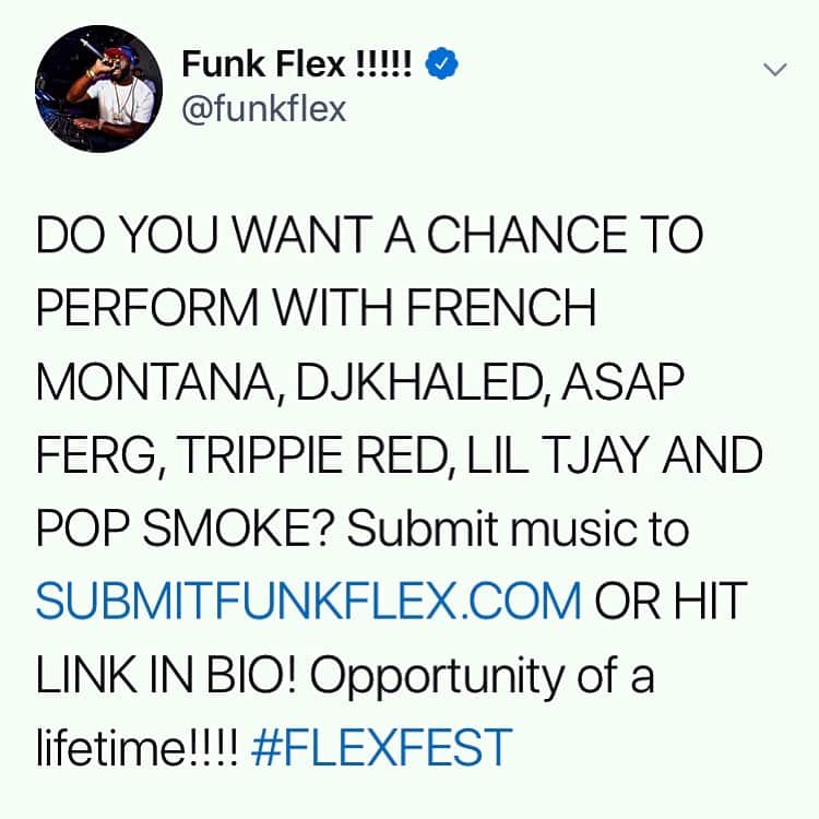 ファンクマスター・フレックスのインスタグラム：「DO YOU WANNA TOUCH THAT #FLEXFEST STAGE? @ SOMEONE WHO HAS TALENT! OPPORTUNITY OF A LIFETIME!!!! SUBMITFUNKFLEX.COM OR HIT LINK IN BIO! @flexfestofficial」