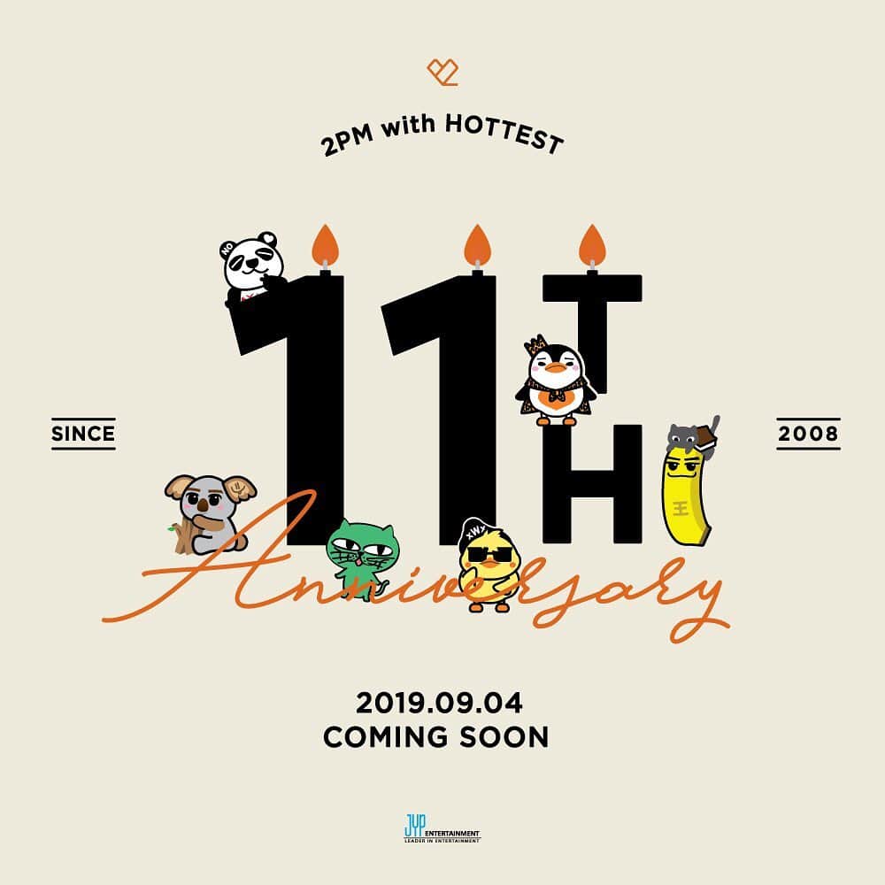 JYPエンターテインメントのインスタグラム：「. 2PM with HOTTEST  2019. 09. 04 COMING SOON  #2PM #투피엠 #11th_Anniversary」