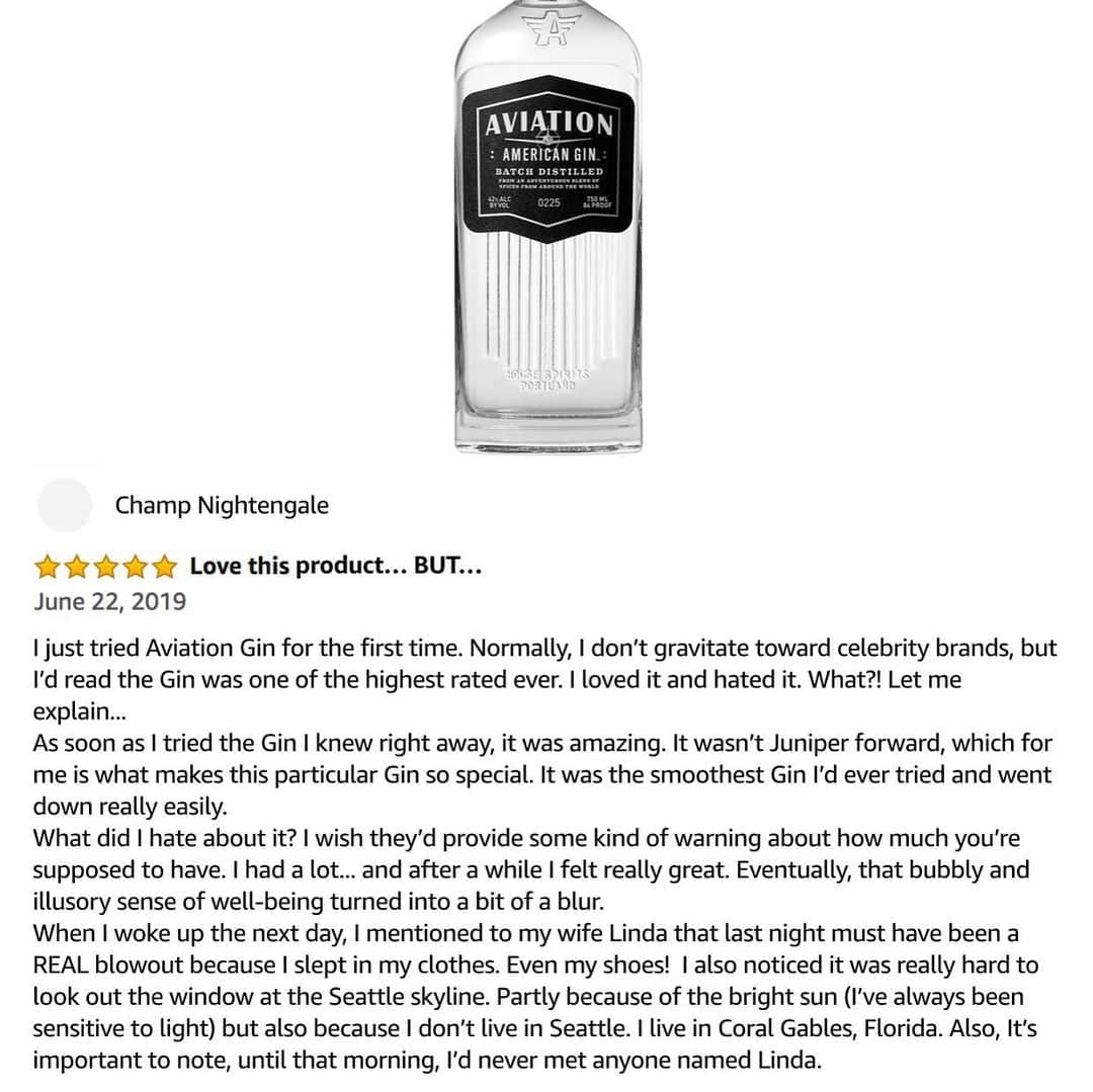 ライアン・レイノルズさんのインスタグラム写真 - (ライアン・レイノルズInstagram)「I loved this review of Aviation Gin someone sent me after I wrote it.」6月23日 8時31分 - vancityreynolds