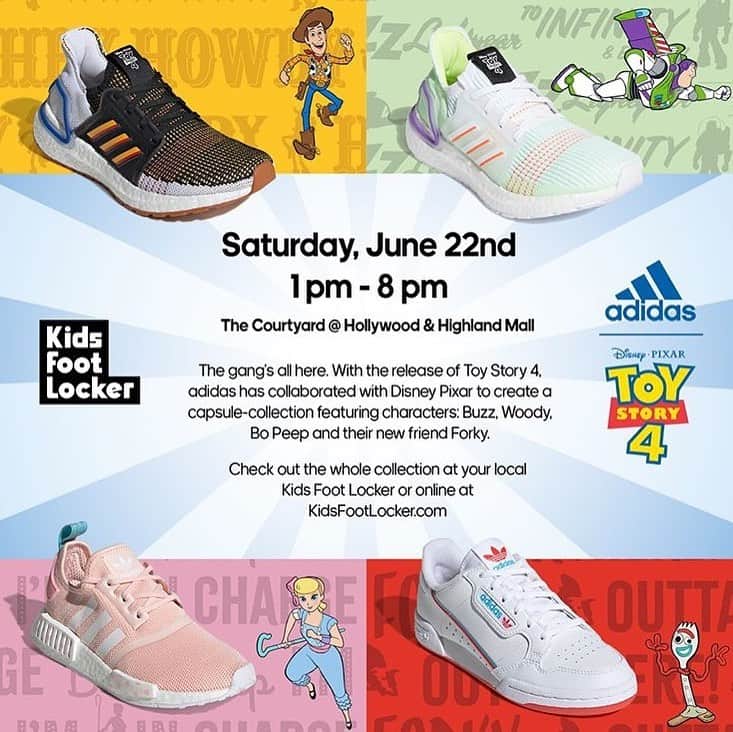 Foot Lockerさんのインスタグラム写真 - (Foot LockerInstagram)「#LA, today is the day! Come join us and adidas at the Courtyard at Hollywood & Highland to celebrate the release of Toy Story 4 and shop the capsule collection featuring footwear and apparel of your favorite characters Buzz, Woody, Bo Peep and their new friend Forky! @kidsfootlocker」6月23日 1時24分 - footlocker