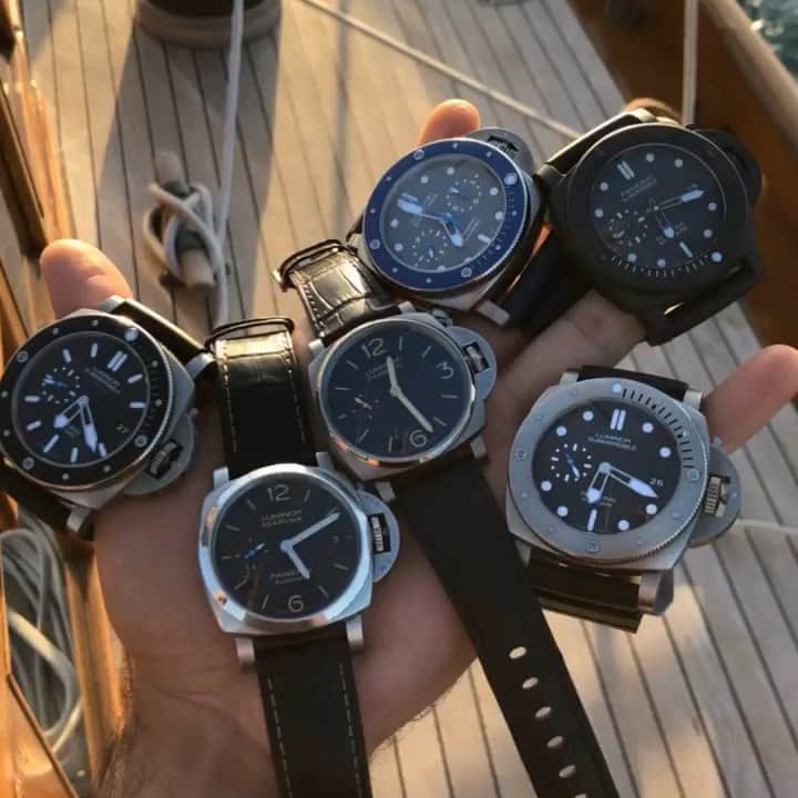 パネライのインスタグラム：「How much more perfect can you get? A handful of #Panerai on board the historic Eileen Classic Yacht sailing into the sunset. Video by good friend @watch_gk Next time I’m sneaking on board ;) #paneraicentral」