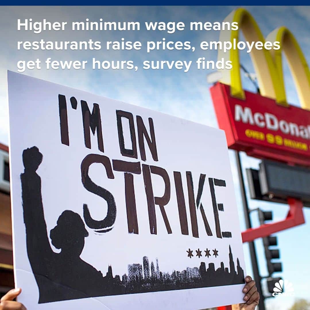 CNBCさんのインスタグラム写真 - (CNBCInstagram)「For restaurants, minimum wage hikes usually mean higher menu prices and fewer employee hours, according to a recent survey.⠀﻿ ⠀﻿ Fast-food workers across the country have been driving the fight for a higher minimum wage to keep up with the cost of living. States across the U.S. have responded by raising their minimum wages. ⠀﻿ ⠀﻿ Six states, including Illinois and Maryland, have approved laws phasing in a $15 minimum wage. Washington, D.C., currently has the highest minimum — $13.25 — and that is set to rise to $14 an hour on July 1 and to $15 on July 1, 2020.⠀﻿ ⠀﻿ You can read more about the minimum wage debate at our link in bio.⠀﻿ ⠀﻿ *⠀﻿ *⠀﻿ *⠀﻿ *⠀﻿ *⠀﻿ *⠀﻿ *⠀﻿ #minimumwage  #fightfor15 #livingwage #raisethewage #labormovement #fastfood #hardwork #lowpayisnotokay #economics #restaurantlife  #business #politics #liberty #mcdonalds #cnbc」6月23日 3時00分 - cnbc
