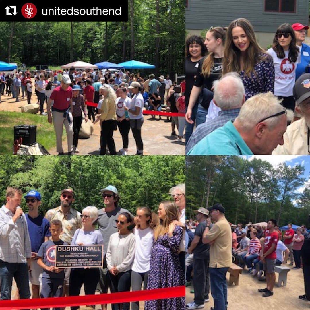 エリザ・ドゥシュクのインスタグラム：「What a perfect day & ribbon-cutting, now let’s bring on the campers!  Thank you #CampHale & #USES @unitedsouthend settlements 👏  We love & miss you so much, Papa D 🙏✨You will live on @ camp always. “Camp Hale ~ Hoo-Yah!!” #Repost @unitedsouthend with @get_repost ・・・ What a great day! We’re celebrating the completion of Phase One of Camp Hale's master plan with a ribbon cutting for the brand new #DushkuHall, in honor of Philip R. Dushku, who passed away last year. Philip and his brothers attended Camp Hale, as well as Philip’s three sons and several grandchildren (boys AND girls..!)👭👬. 🏹 🏕 🏊 🛶 🦅🌲」
